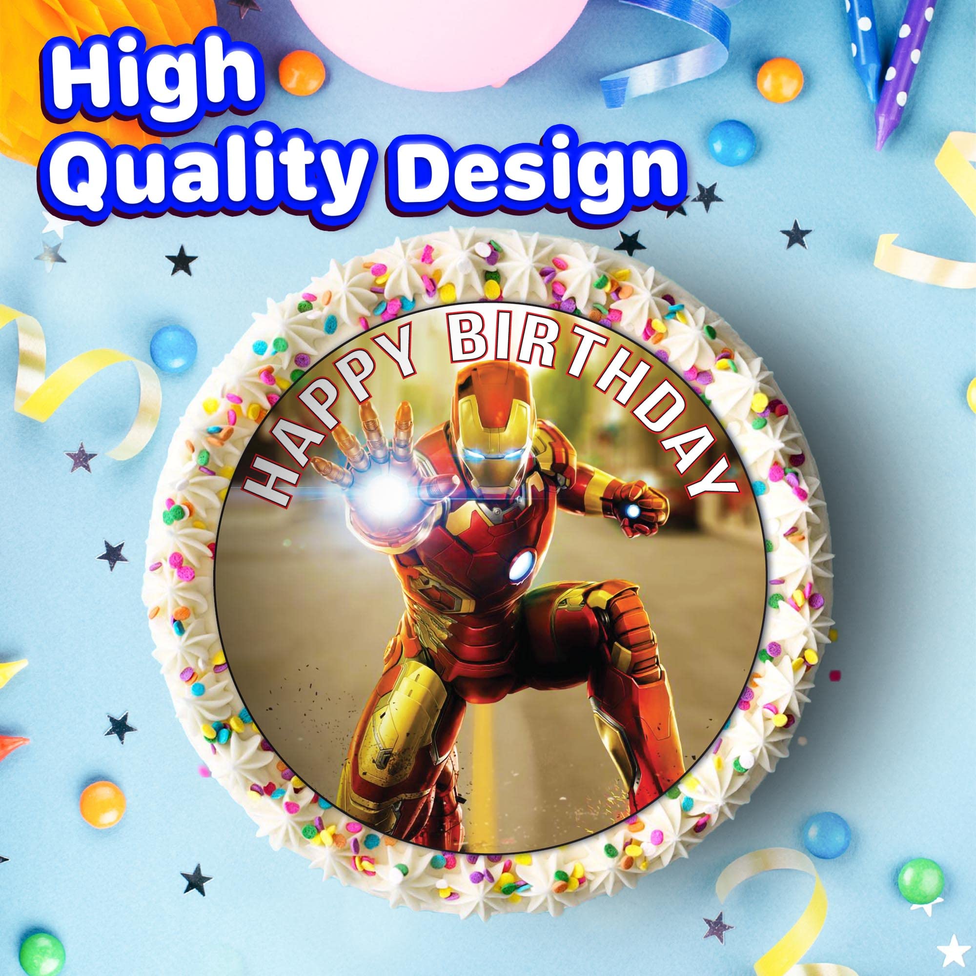 7.5 Inch Edible Cake Toppers - Avengers Iron Man Themed Birthday Party Decorations for Cakes, Cupcakes & Desserts | Superhero Party Supplies & Edible Cake Decor