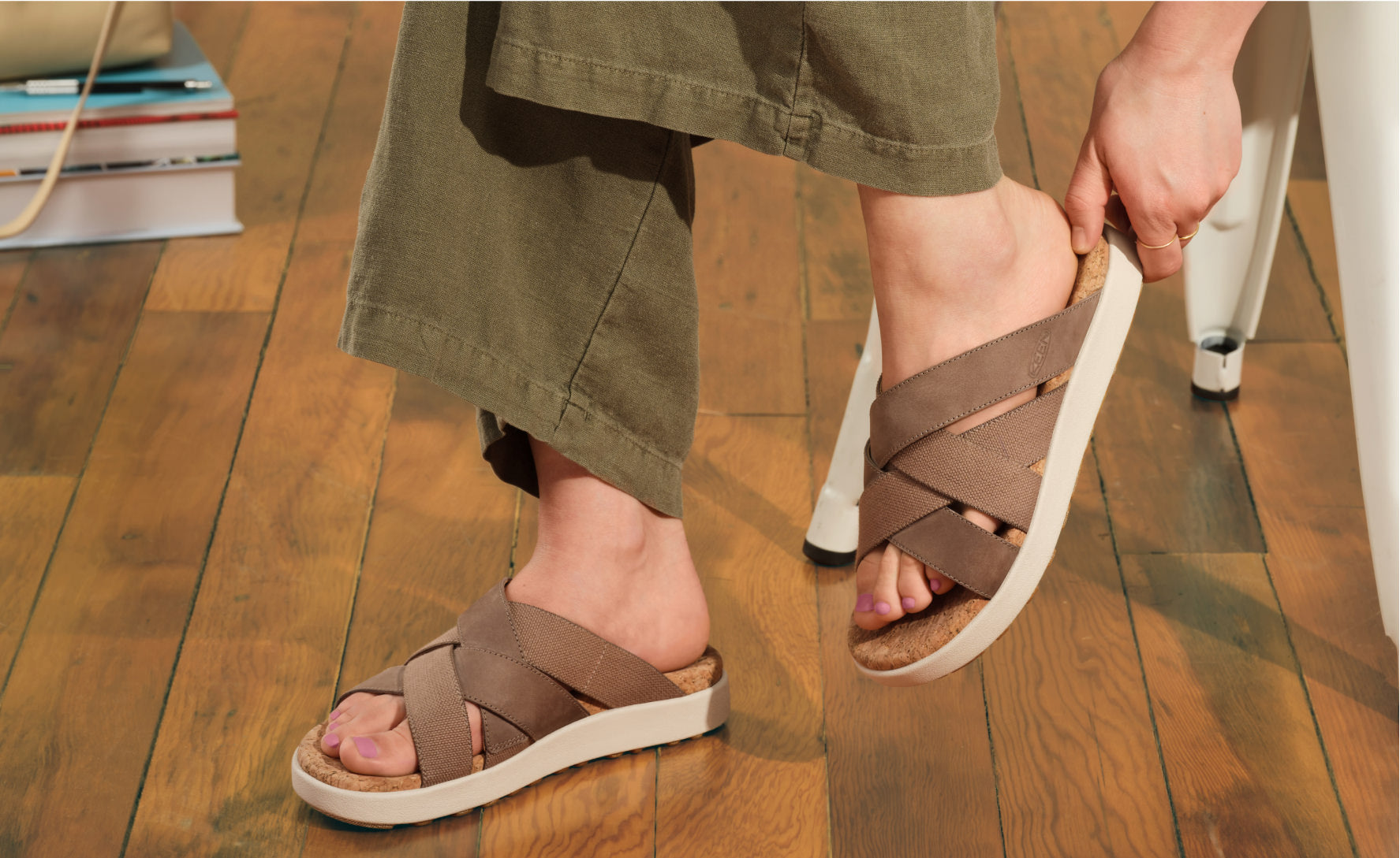 Women's Elle Mixed Slide Sandals - Black/Birch Color | Comfortable Summer Slides for Beach, Pool & Casual Wear