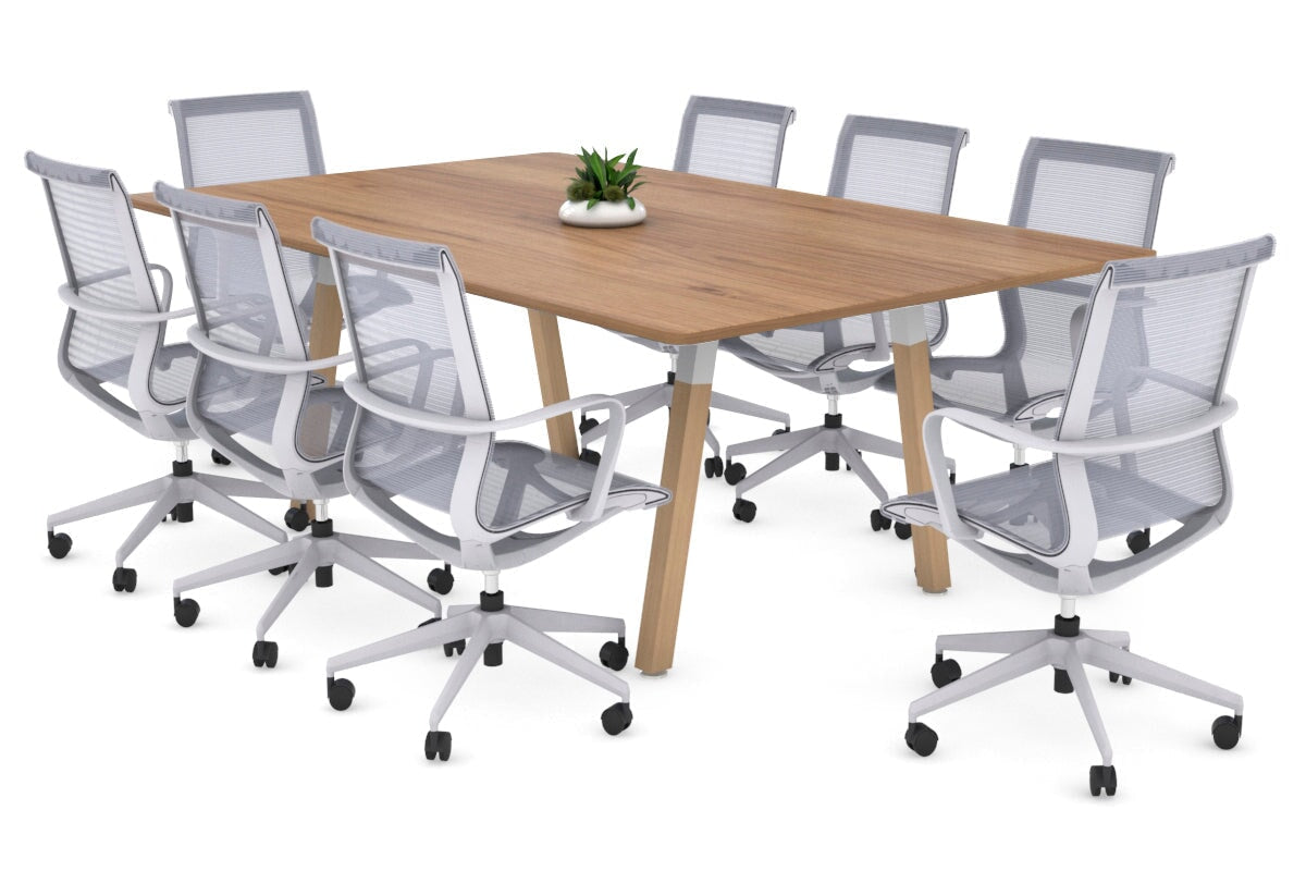 Modern Boardroom Table with Quadro A Wood Legs & Rounded Corners - 1800L x 1100W Conference Table for Office Meetings & Executive Workspaces