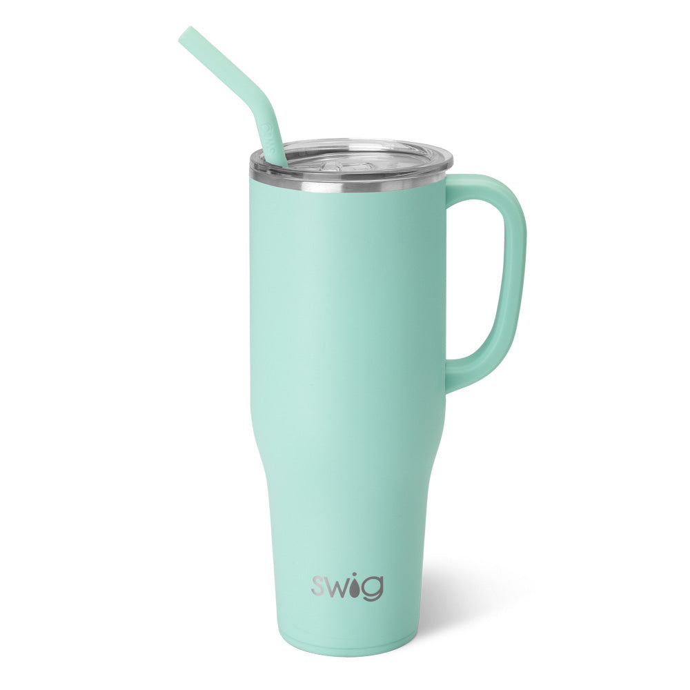 40oz Sea Glass Mega Mug - Large Insulated Tumbler with Lid & Straw - Perfect for Iced Coffee, Smoothies & Cold Drinks at Home, Office or Travel