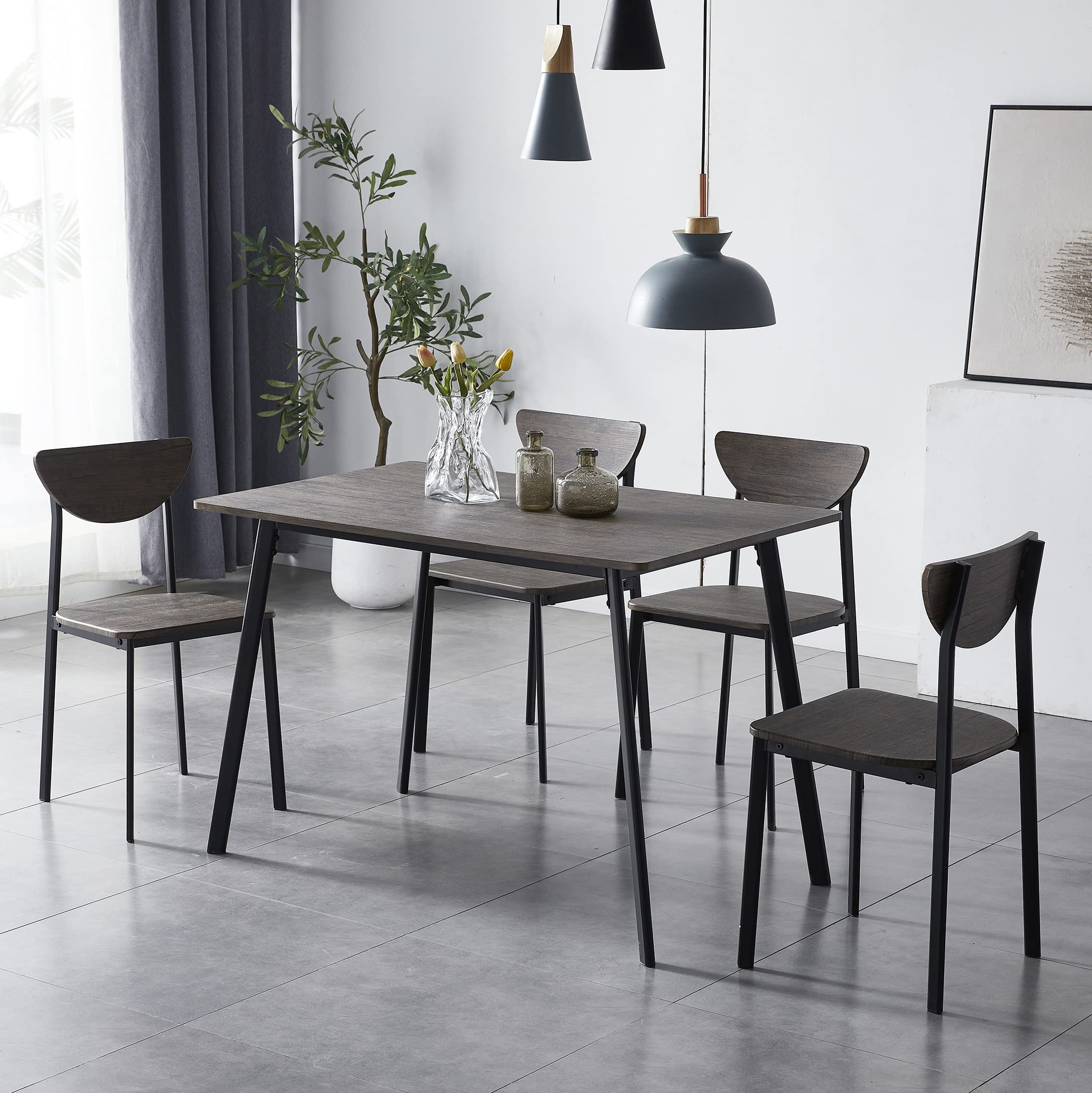 Modern Dining Table and Chairs Set - 4-Piece Metal Wood Effect Kitchen Table Set with Comfortable Chairs - Perfect for Small Spaces, Apartments, and Cozy Family Dinners