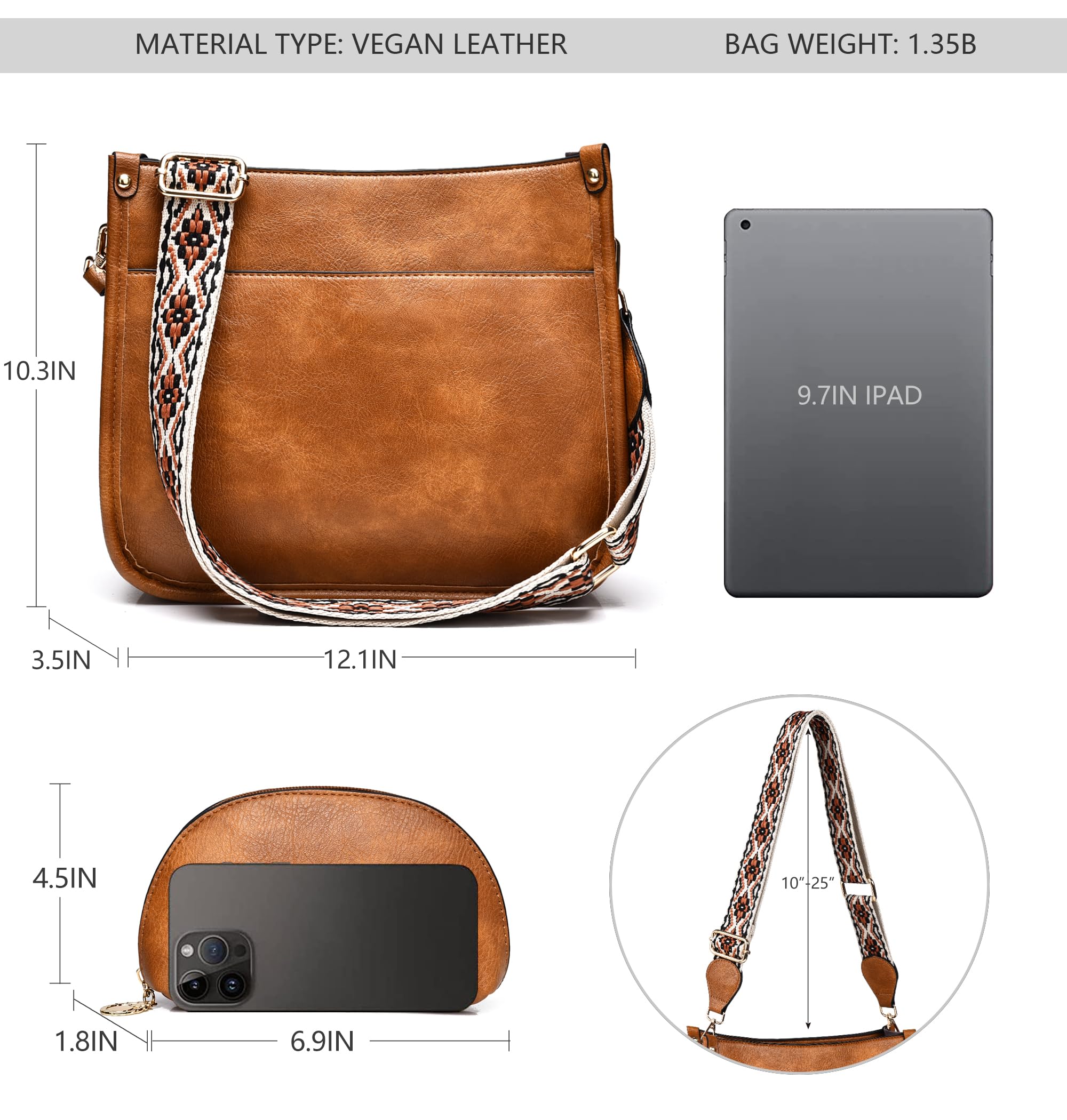 Stylish Vegan Leather Crossbody Bags for Women - 2 Piece Hobo Purse & Wallet Set with Adjustable Guitar Strap | Perfect for Travel, Shopping & Everyday Use
