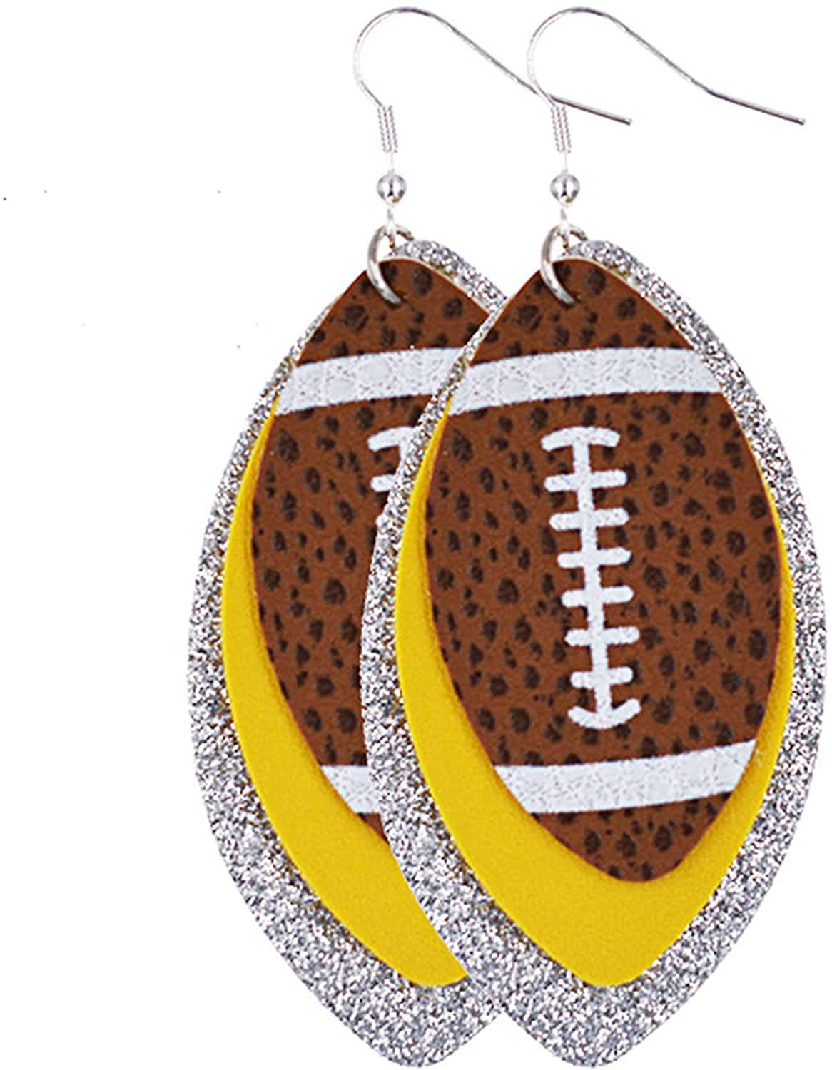 Vintage Faux Leather Football Hook Earrings for Women - Lightweight Multi-Layer Dangle Earrings, Durable & Stylish | Perfect for Football Games, Parties, and Everyday Wear