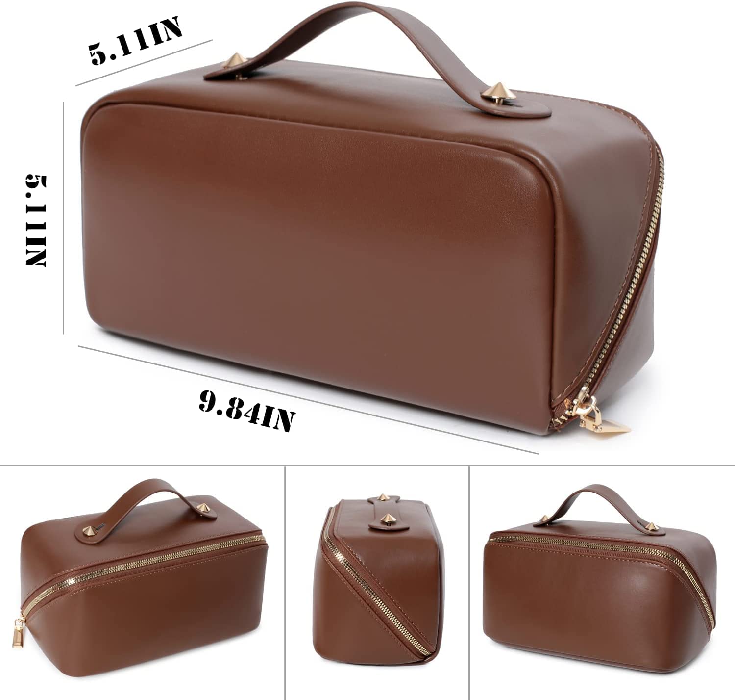 SUKEE® Leather Cosmetic Travel Organizer Bag for Women - Portable Makeup Pouch with Handle & Dividers, Wide Opening Cosmetic Case (Pack of 1) - Perfect for Air Travel, Gym & Daily Organization