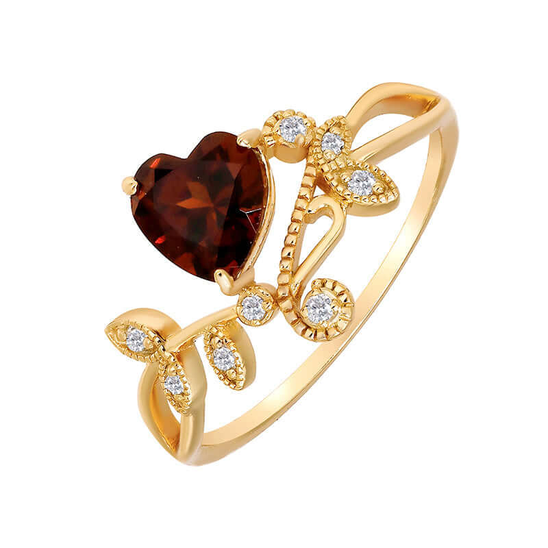 Red Garnet Heart Shaped Olive Branch Spiral Ring - Dainty Bohemian Jewelry for Women | Perfect for Valentine's Day, Anniversary Gifts & Boho Fashion Accessories