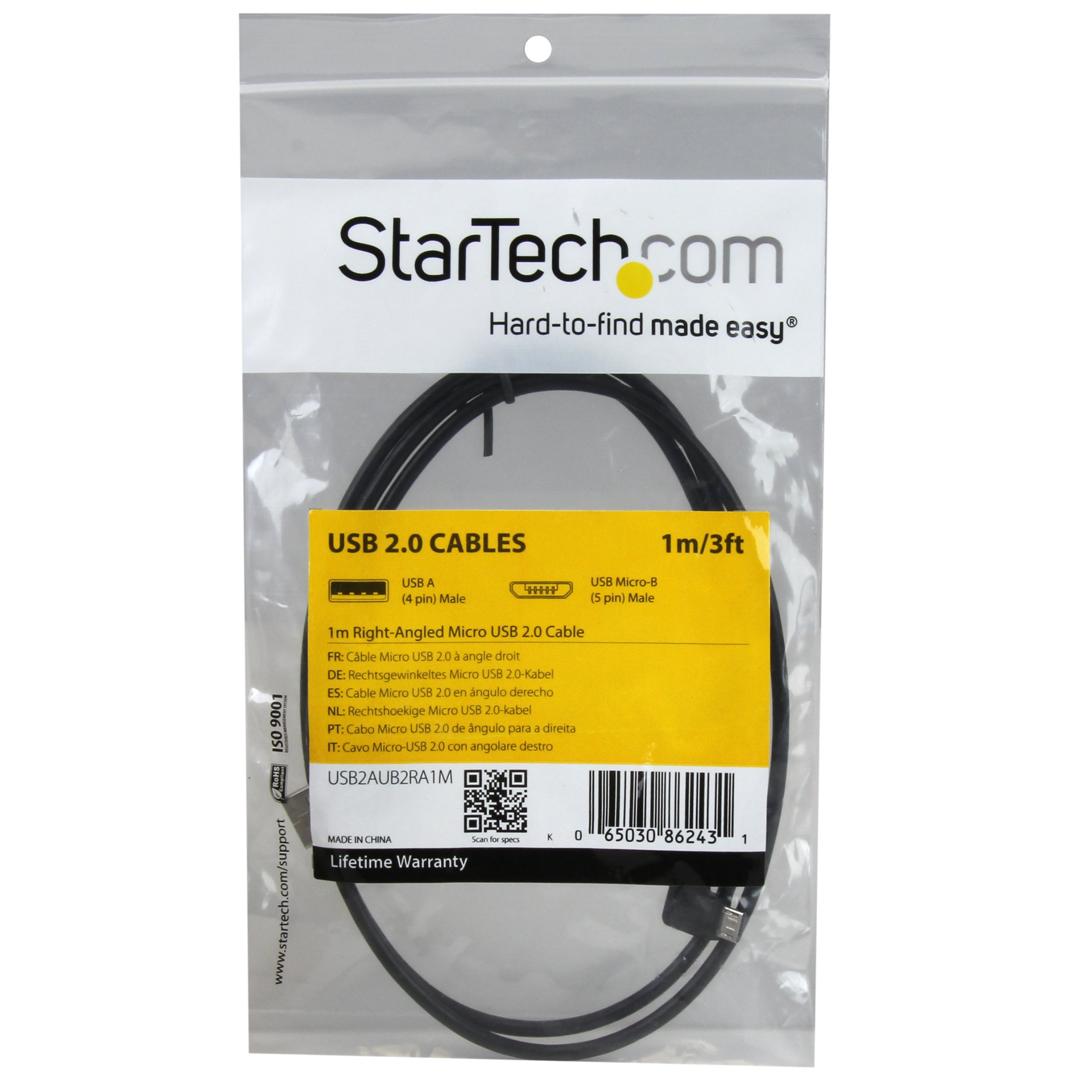 StarTech 3-Feet USB 2.0 A to Micro B Right Angle Cable - High Speed Data Sync & Charging Cord for Smartphones, Tablets, Cameras - Perfect for Tight Spaces & Car Charging