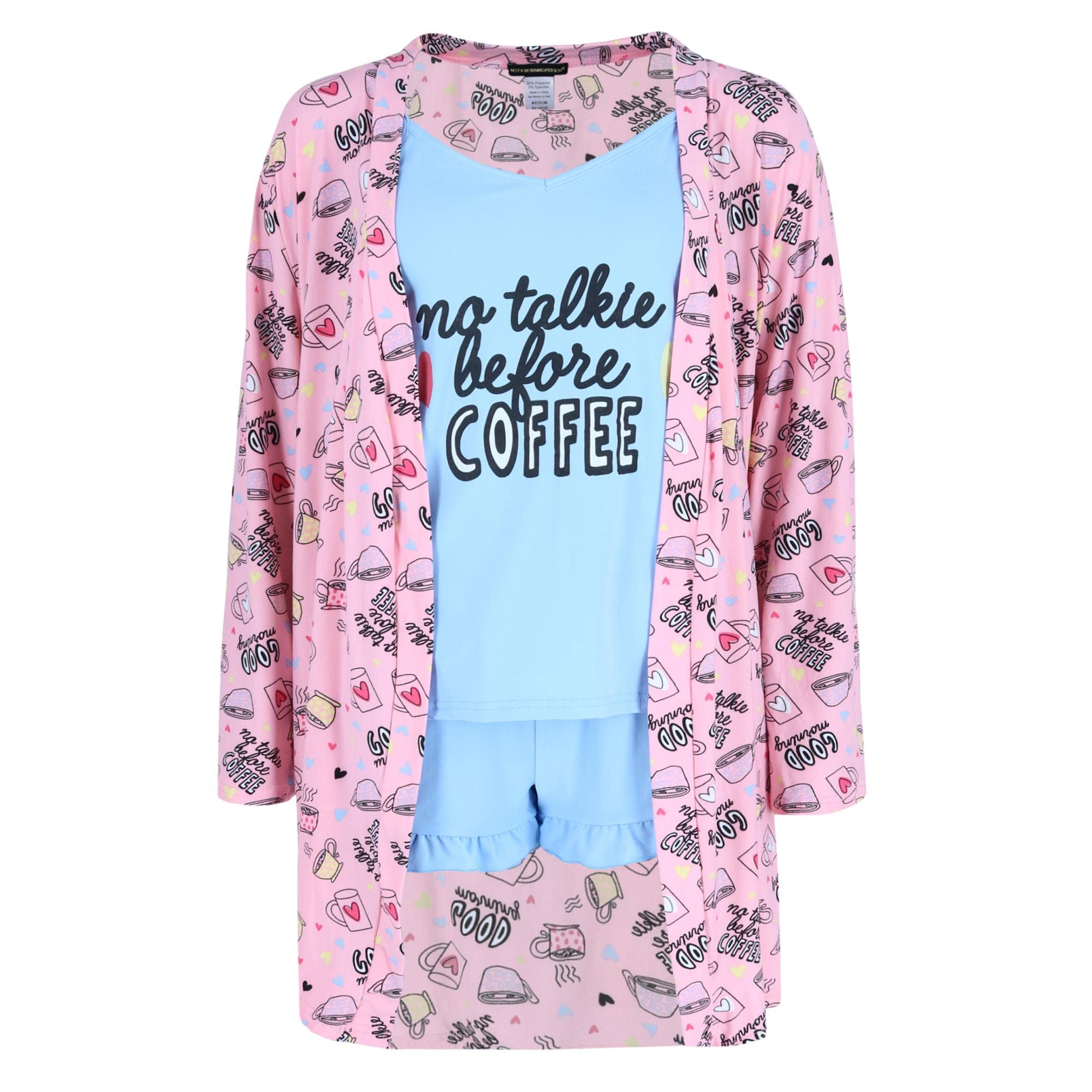 Women's 3-Piece Pajama Set - Soft & Comfortable Sleepwear for Non-Morning People (No Talkie Before Coffee) | Perfect for Lounging, Relaxing at Home & Gift Giving