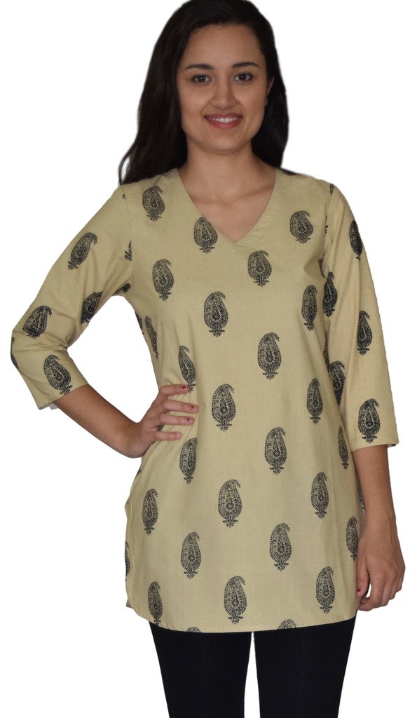 Hand Block Printed V Neck Tunic - Floral Cotton Top for Women | Boho Chic Summer Dress | Perfect for Casual Wear, Beach Outfits & Festivals