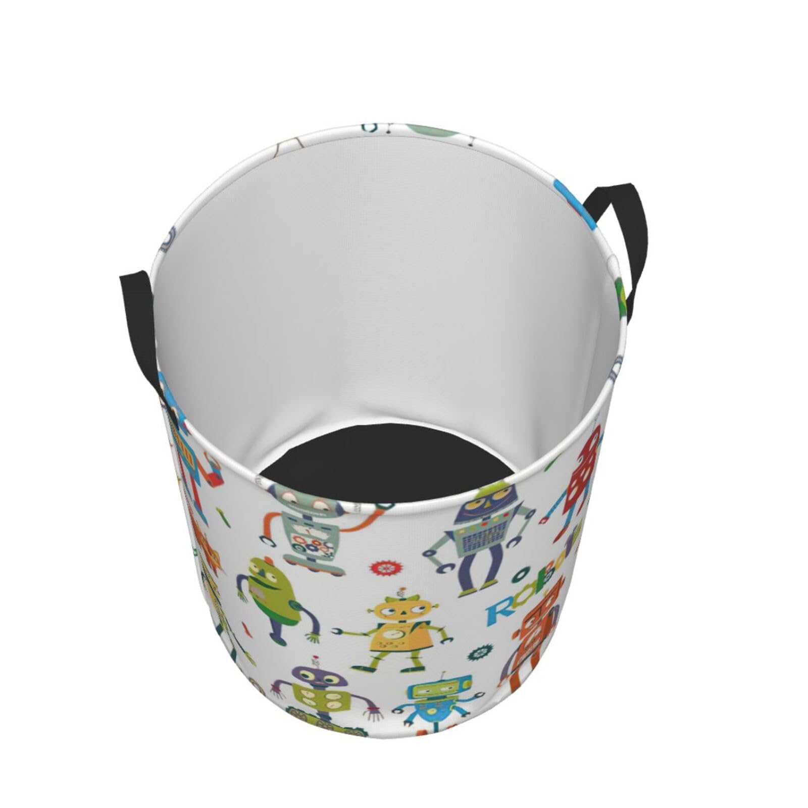 Cartoon Robots Print Round Laundry Basket - Stylish Storage for Clothes, Books & Toys | Perfect for Kids Room, Nursery & Playroom Organization