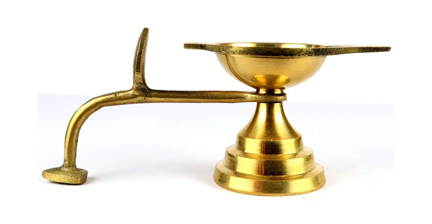 ASHRIRWAD Heavy Duty Brass Oil/Ghee Aarti Diya Lamp with Handle - 2 Inch Hindu Puja Prayer Ritual Essential for Home Temple, Wedding Ceremonies & Spiritual Decor