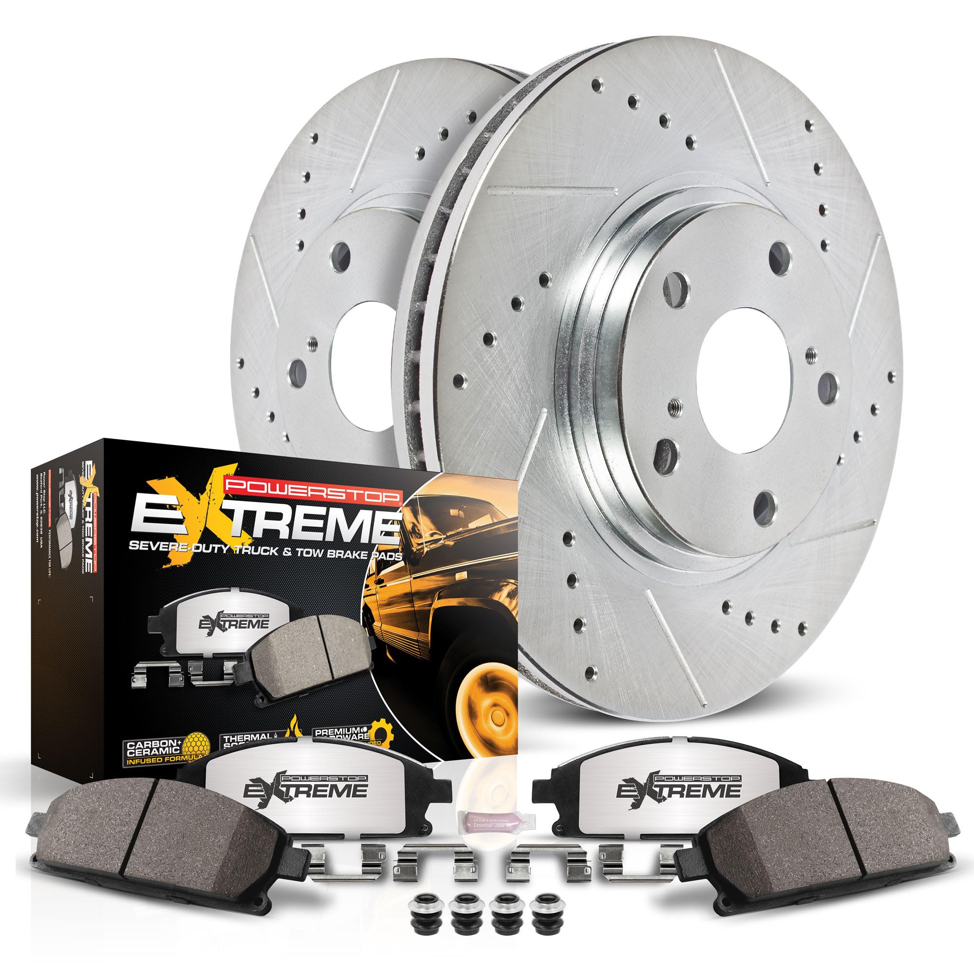 Power Stop K1935-36 Rear Z36 Truck & Tow Brake Kit - Carbon Fiber Ceramic Brake Pads & Drilled/Slotted Rotors for Heavy-Duty Towing & Off-Road Performance