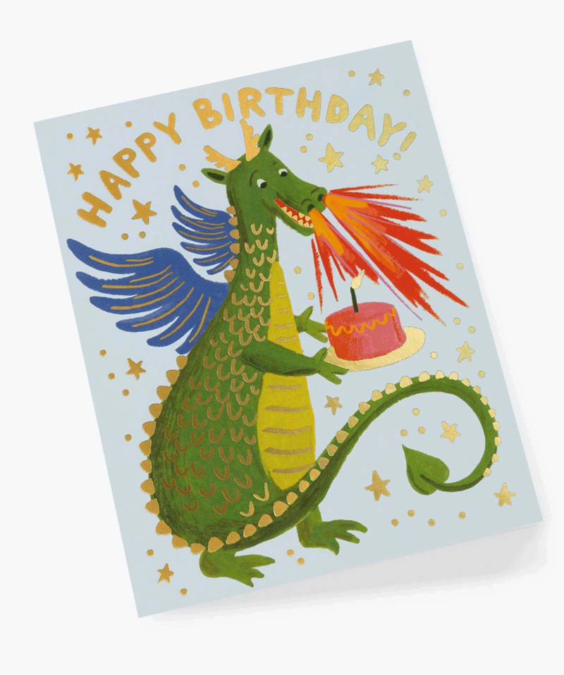 Rifle Paper Co Birthday Dragon Greeting Card - Unique Hand-Illustrated Design for Birthdays, Celebrations & Special Occasions