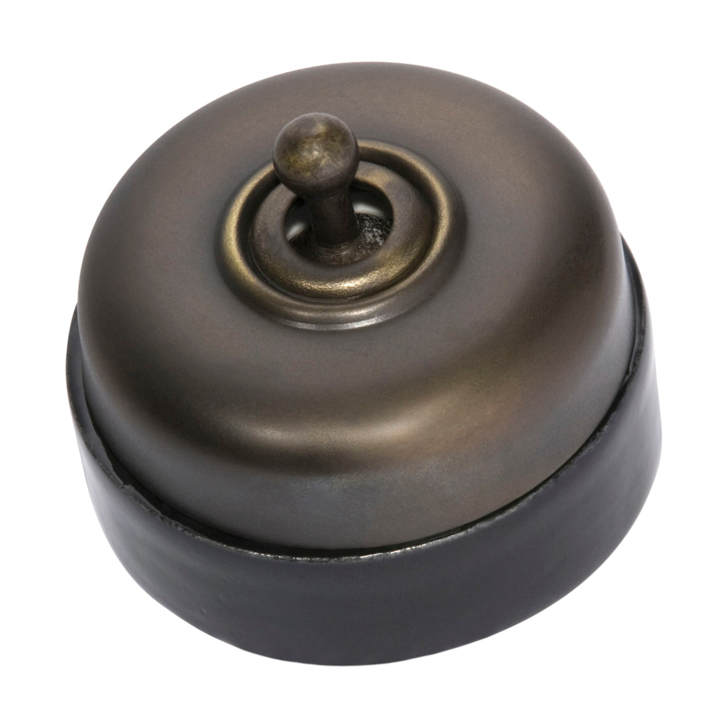 Antique Brass 5155 Switch with Black Porcelain Base - D60xP48mm - Perfect for Vintage Home Decor & Electrical Upgrades