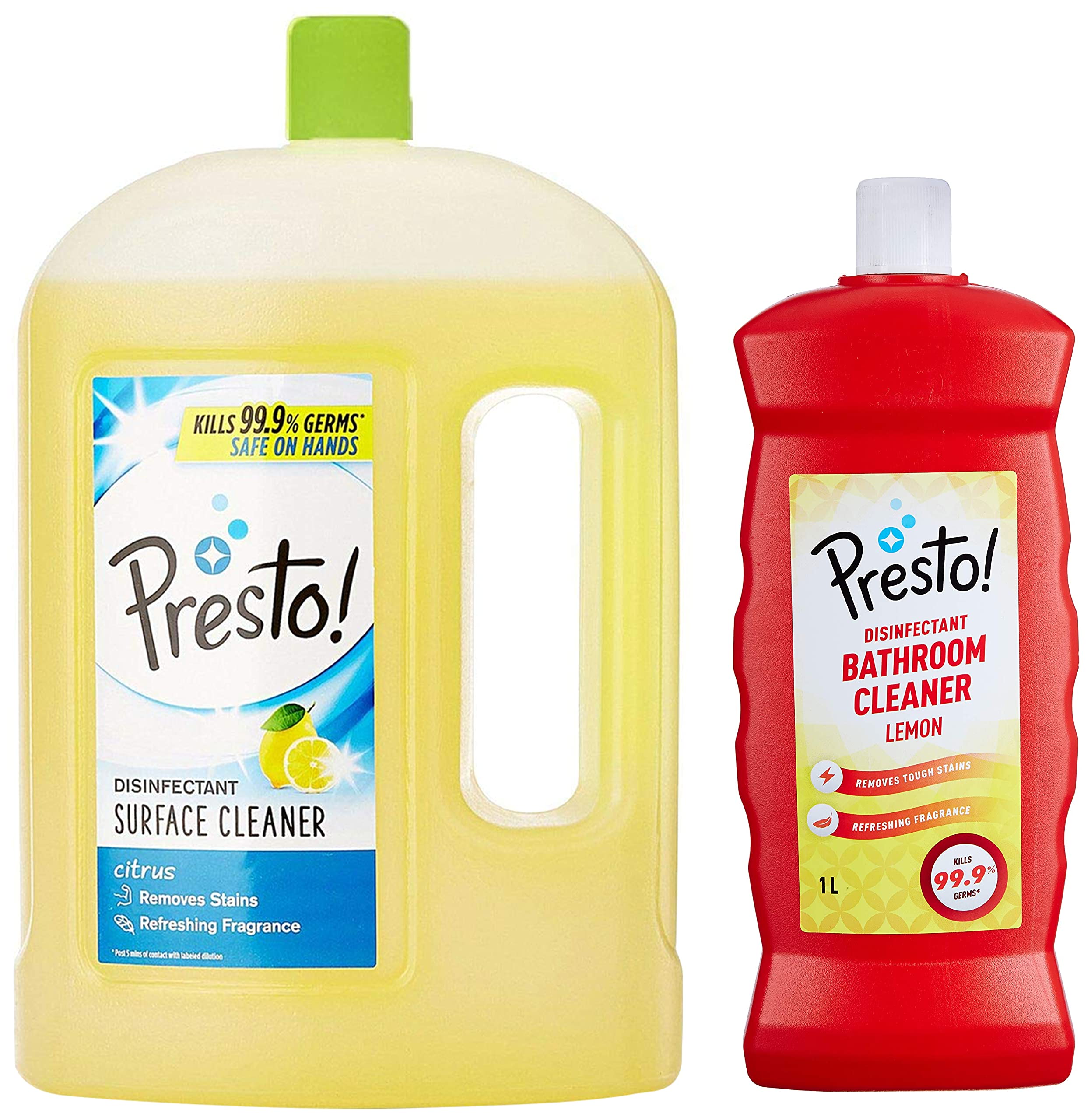 Presto! Disinfectant Surface Cleaner & Bathroom Cleaner Combo - 2L Citrus Floor Cleaner & 1L Lemon Bathroom Cleaner - Kills 99.9% Germs - Ideal for Kitchen, Bathroom, Floors, and High-Touch Surfaces - EPA Registered Disinfectant