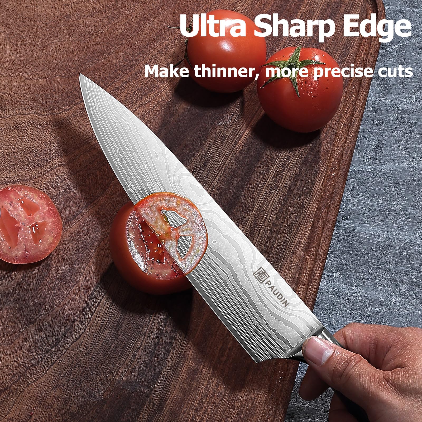 PAUDIN 7-Piece Professional Chef Knife Set - High Carbon Stainless Steel Ultra Sharp Kitchen Knives with Pakkawood Handle - Perfect for Home Cooking, Restaurant Use & Food Preparation