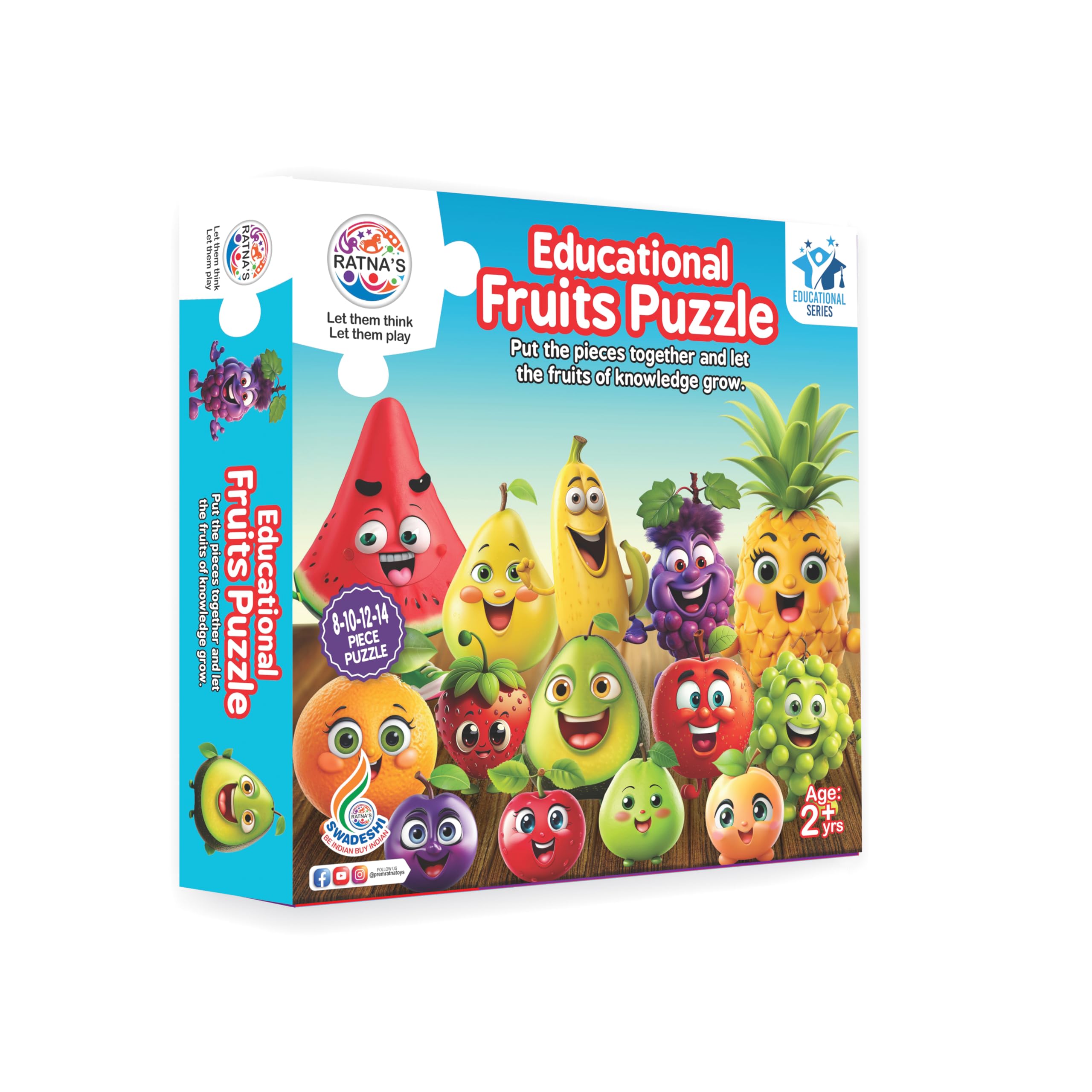 Ratna's Educational Fruit Jigsaw Puzzle for Kids - Learn Fruit Names & Shapes | Fun Learning Toy for Toddlers & Preschoolers | Perfect for Homeschooling & Classroom Activities