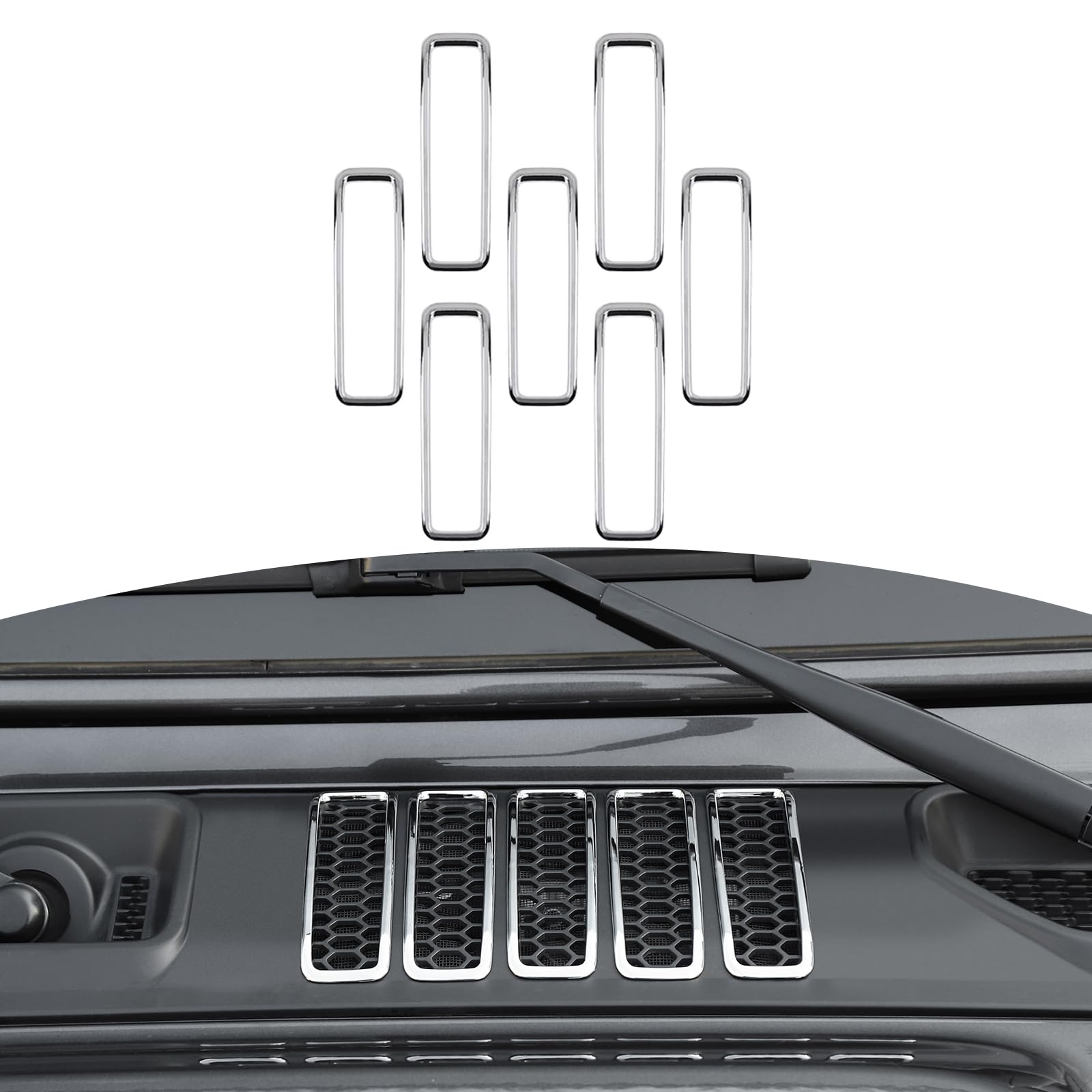 Chrome Hood Vents Cover Trim for Jeep Wrangler JL JLU & Gladiator JT (2018-2024) - 7pcs Exterior Accessories - Off-Road Protection & Style Upgrade