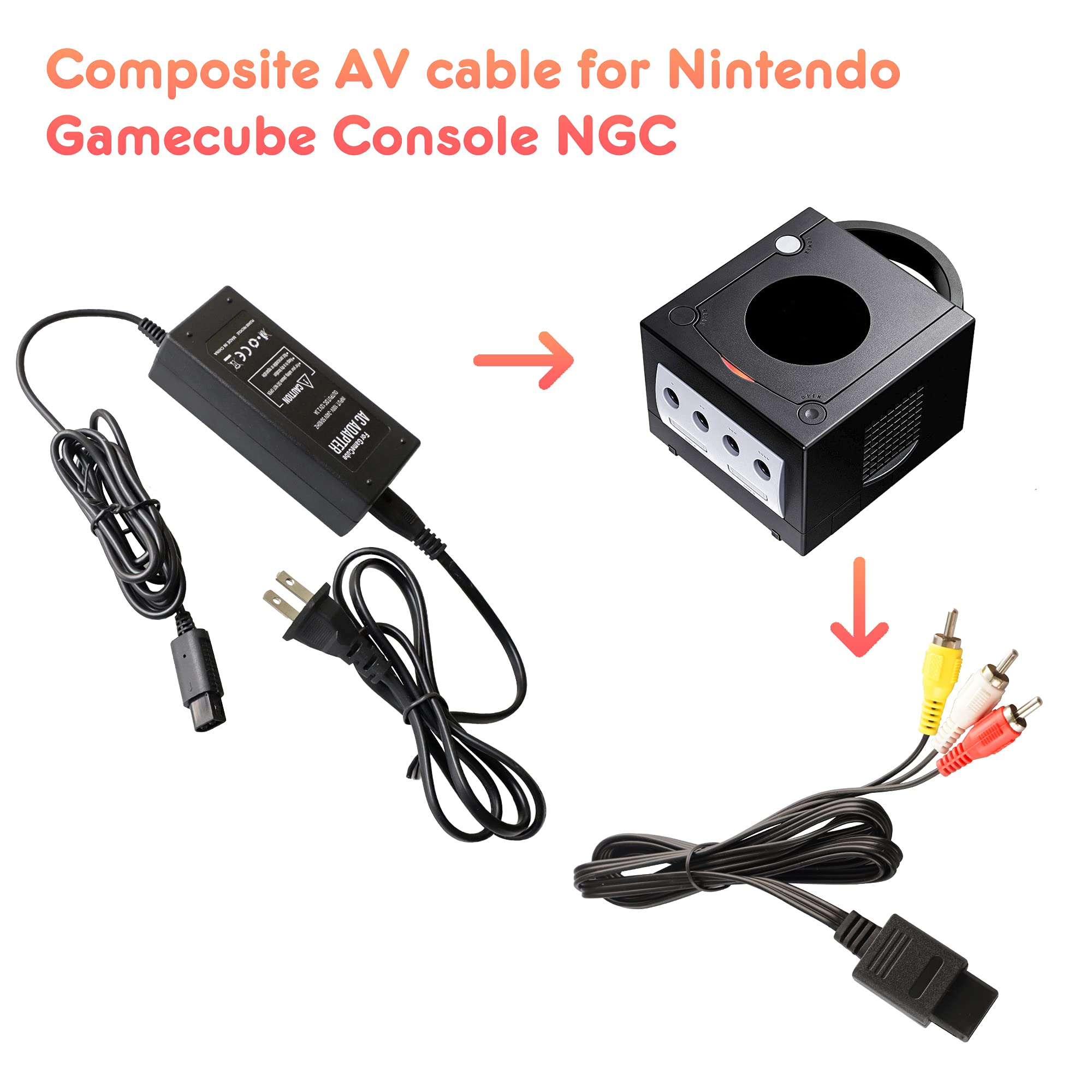 Xahpower AC Power Supply & AV Cable for Nintendo Gamecube Console (NGC) - Replacement Power Adapter Cord & Video Cable for Gamecube Gaming System - Perfect for Home Entertainment & Retro Gaming Setup