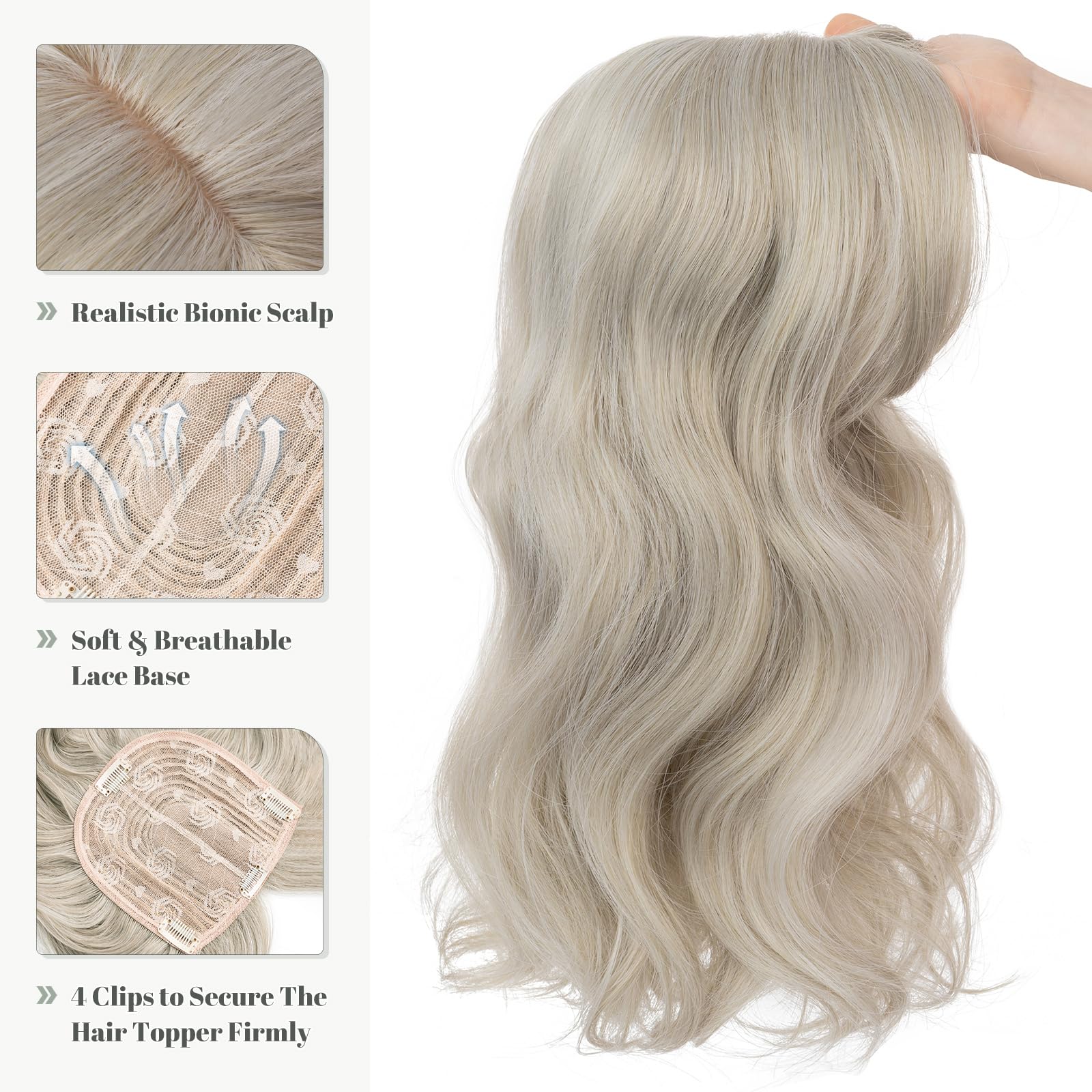 18 Inch Synthetic Hair Topper with Bangs - Natural Looking Hairpiece for Thinning Hair - Perfect for Daily Wear, Cosplay & Special Occasions