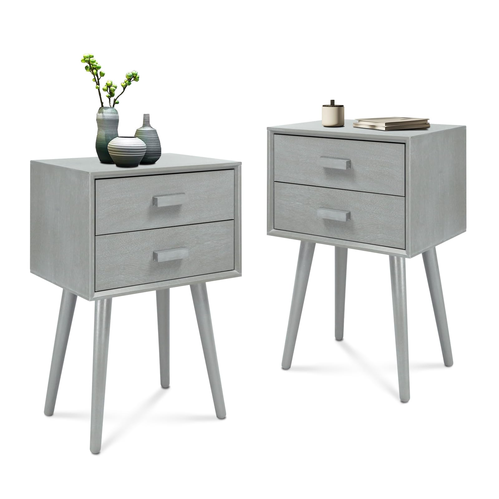 Urbanest Hartford Two Drawer Nightstand - Slate Grey Bedside Table with Storage for Bedroom, Living Room & Small Spaces