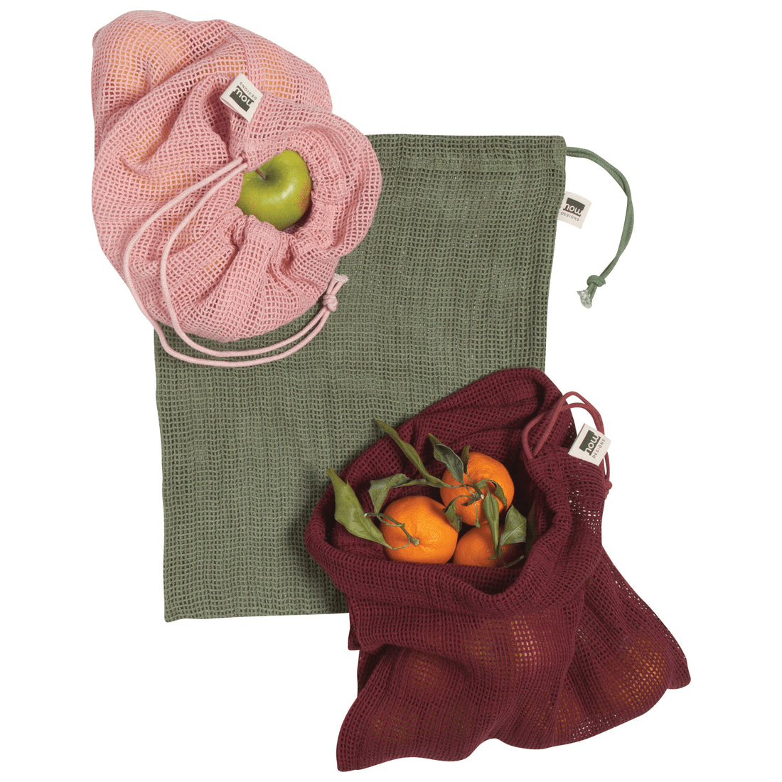 Now Designs Le Marche Blush Reusable Produce Bags - Set of 3 Eco-Friendly Mesh Grocery Bags for Farmers Market & Zero Waste Shopping