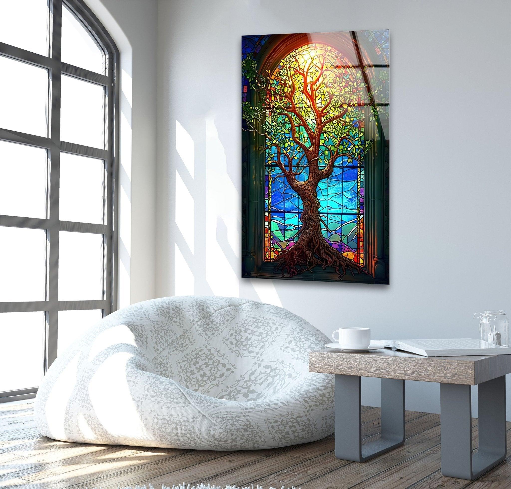 Stunning Yellow Life of Tree Glass Wall Art - Handmade Modern Home Decor for Living Room, Bedroom & Office - Perfect for Gifts & Interior Design