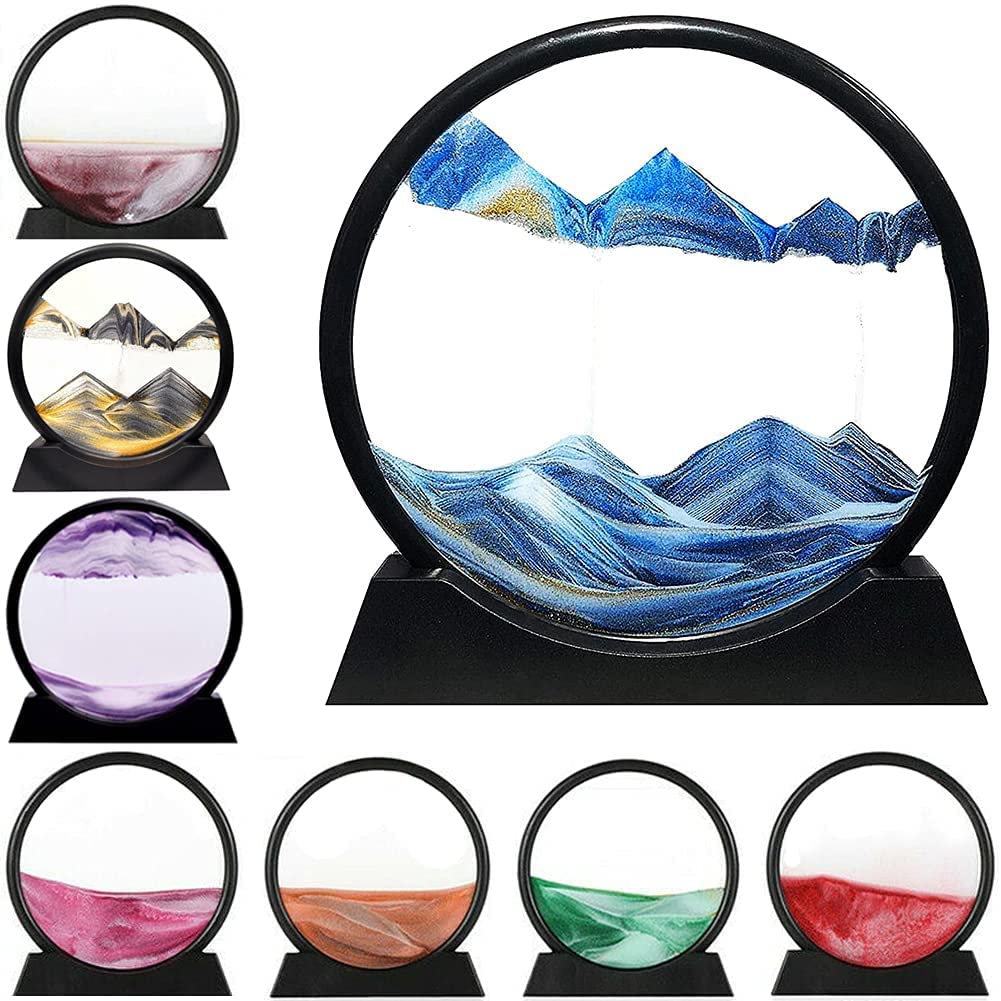 3D Dynamic Sand Art Liquid Motion - Round Glass Deep Sea Sandscape Flowing Sand Frame for Adults & Kids - Desktop Art Toy, Home & Office Decoration (Green) - Perfect for Stress Relief, Meditation, and Creative Workspace Decor