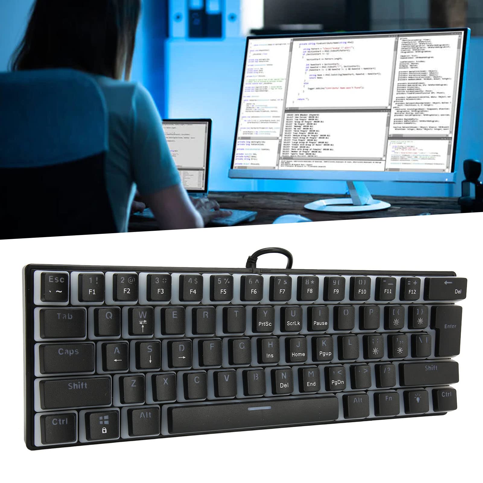 Zunate 60% Wired Mechanical Gaming Keyboard with RGB Backlit, Hot-Swappable Blue Switches, 61 Keys - Compact & Ergonomic Design for PC, Mac, PS5, Xbox Gaming & Office Work