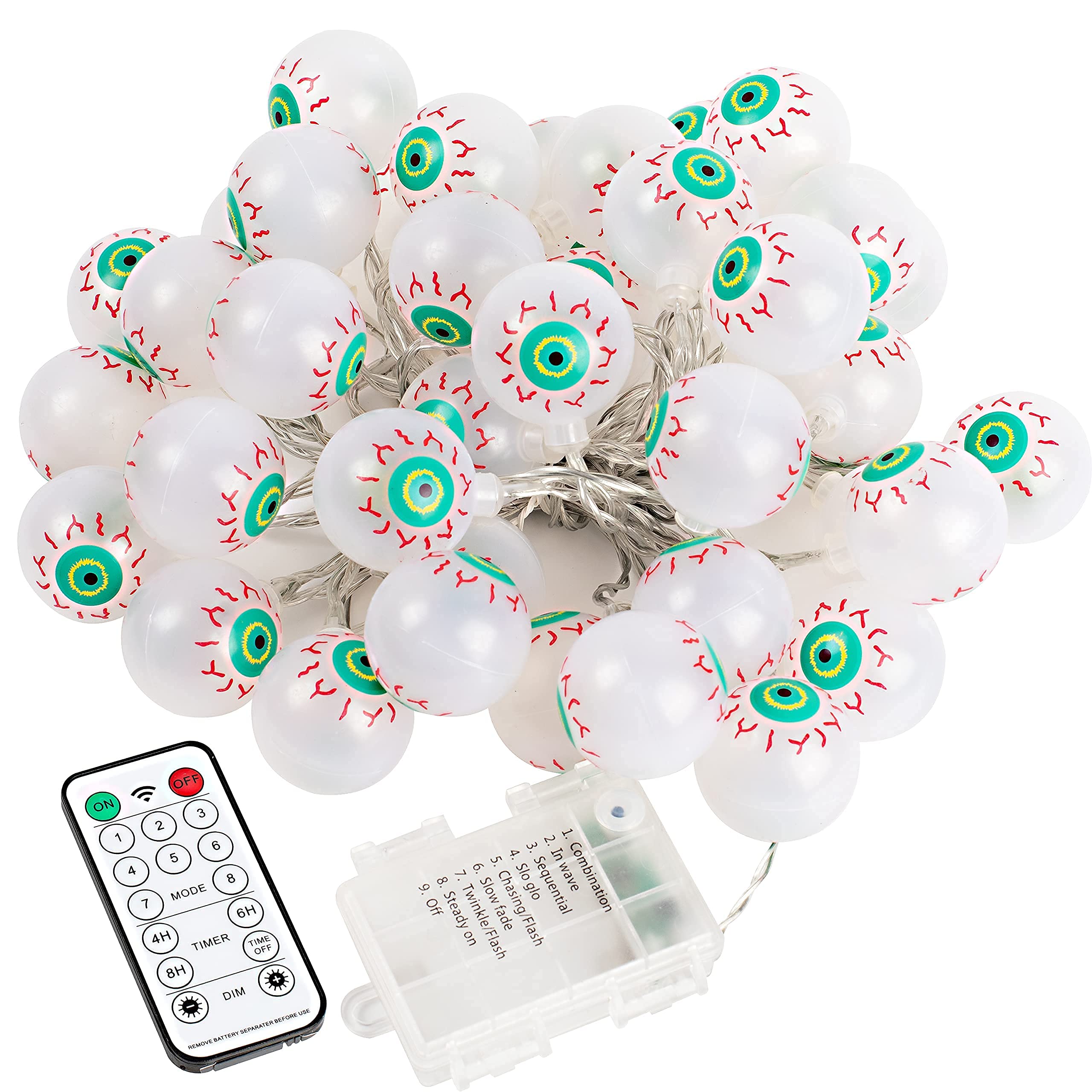Joiedomi 20.6ft 40 LED Halloween Eyeball String Lights - Waterproof Battery Operated with 8 Modes & Remote Control - Purple Outdoor/Indoor Party Decor for Halloween Yard, Haunted House, and Spooky Events
