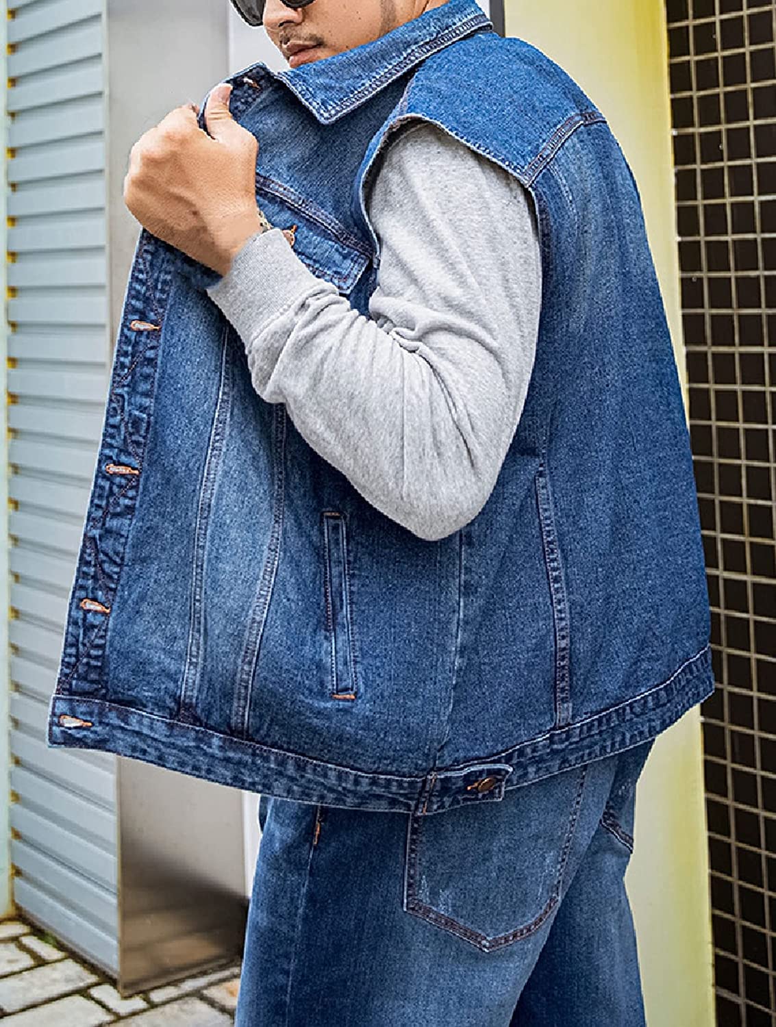 Men's Sleeveless Denim Jacket - Button Down Casual Vest for Spring & Summer | Lightweight Jeans Outwear for Streetwear, Outdoor Activities & Music Festivals
