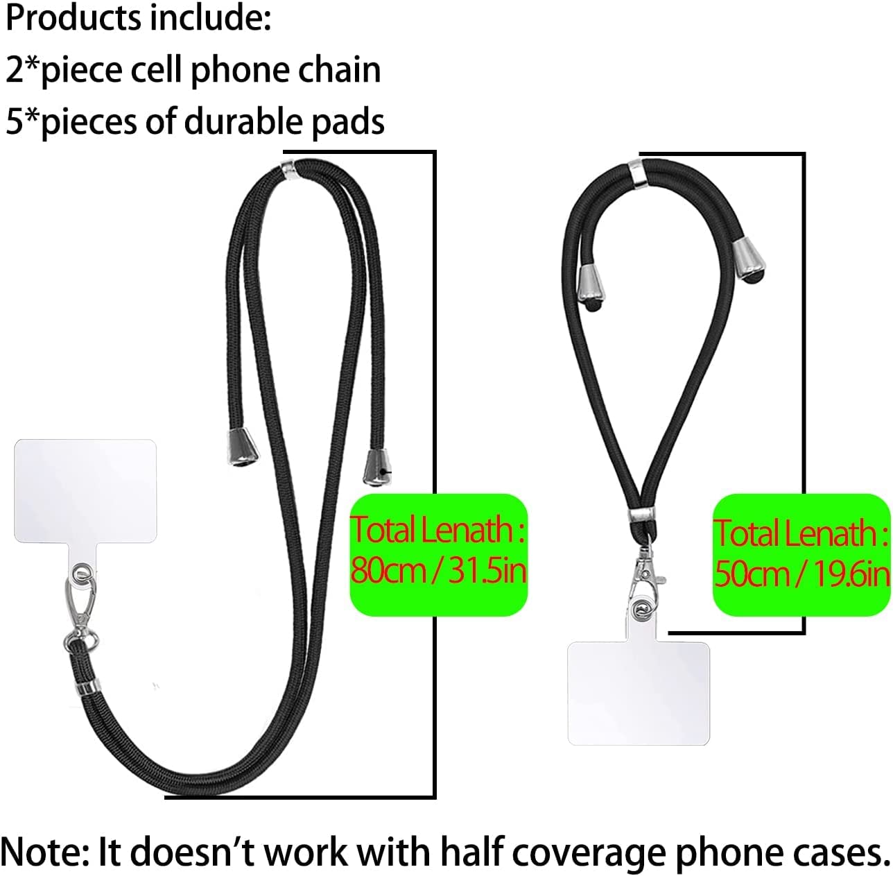 Adjustable Nylon Phone Lanyard Strap - Black & Gold Crossbody Neck Strap & Wrist Strap with 5 Decorative Patches | Compatible with Most Smartphone Cases | Perfect for Travel, Work, Gym & Outdoor Activities