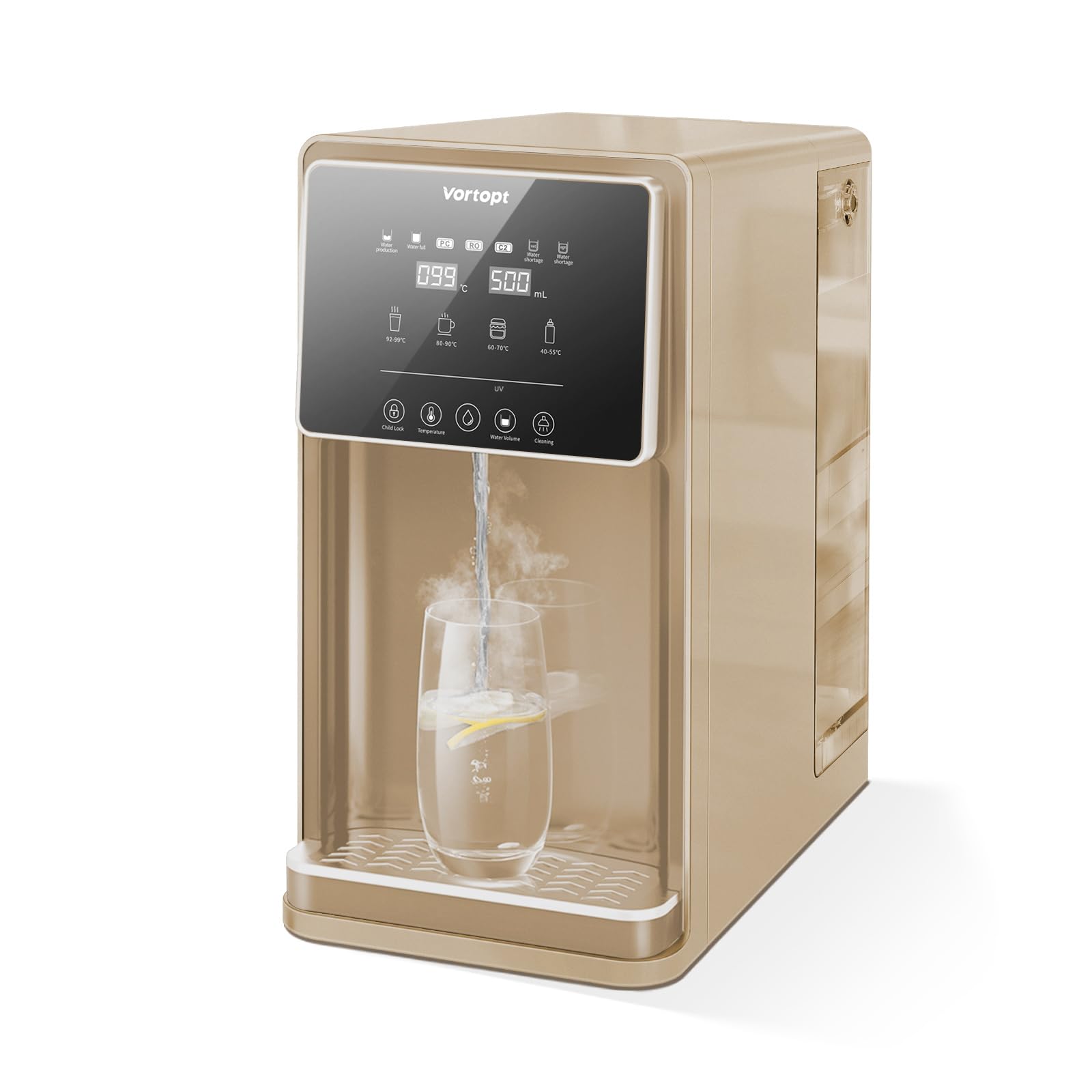 5-Stage Countertop Reverse Osmosis Water Filter System - Instant Hot & Cold Water Purifier for Home & Office - BPA-Free, No Installation Required, 7:1 Pure to Drain Ratio - Perfect for Drinking, Cooking & Coffee Making (Golden, UR03)
