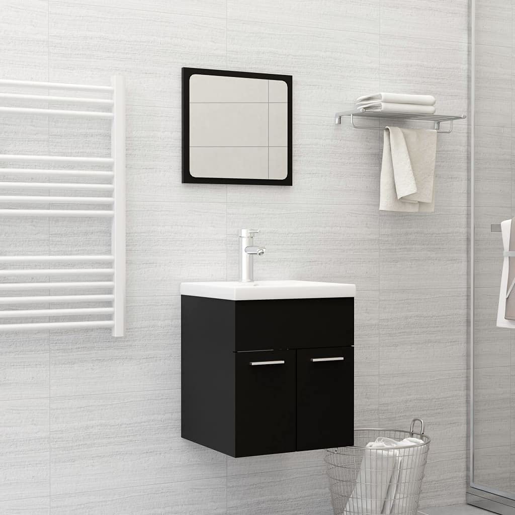 SOONHUA Freestanding Storage Cabinet for Bathroom - 2-Piece Small Bathroom Furniture Set with Shelves, Black Chipboard - Perfect for Organizing Towels, Toiletries & Cleaning Supplies in Compact Spaces