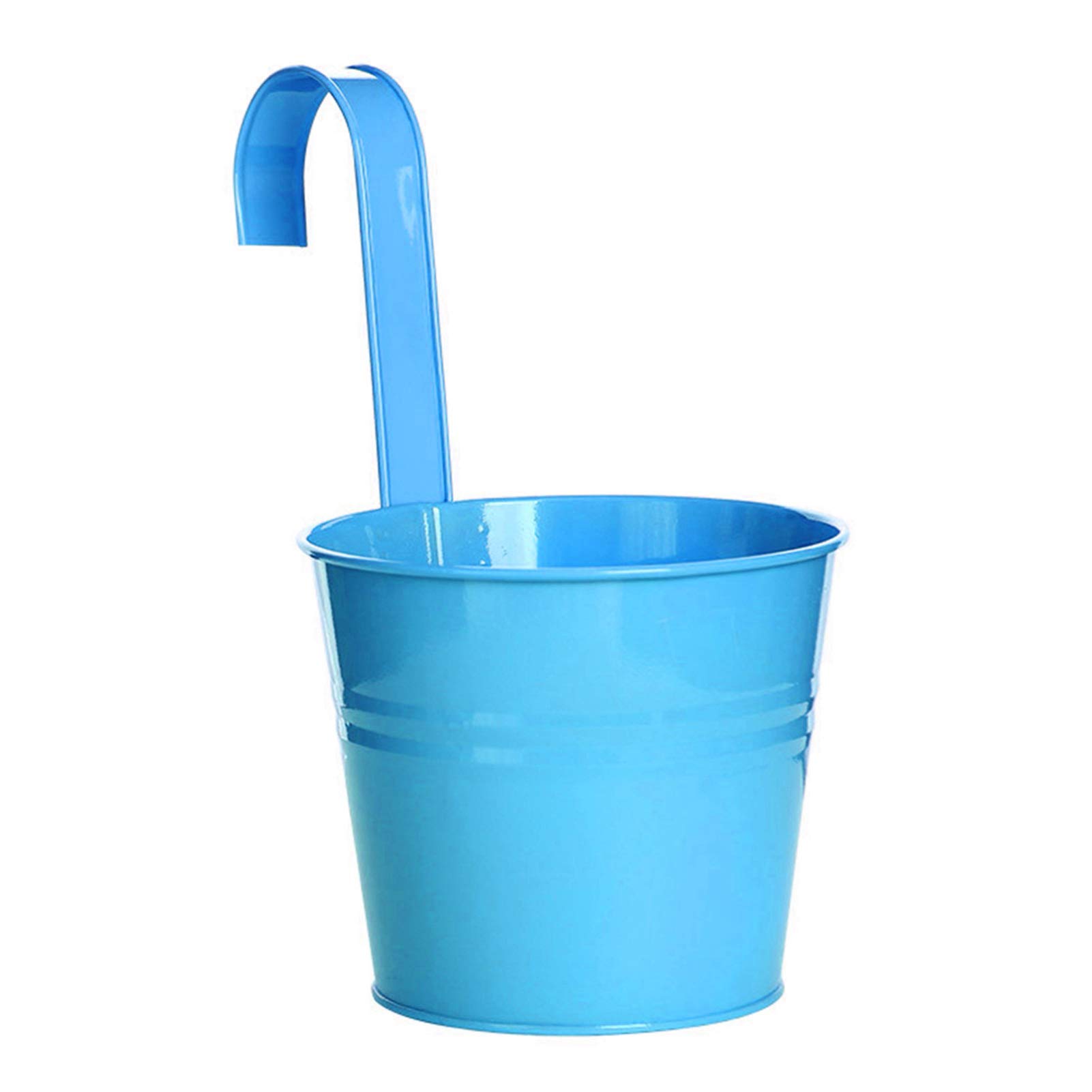 D-GROEE Sturdy Iron Hanging Flower Pots - Natural Style Metal Bucket Planter for Balcony, Garden, Patio Decor - Sky Blue Outdoor Hanging Basket for Flowers, Herbs, and Succulents