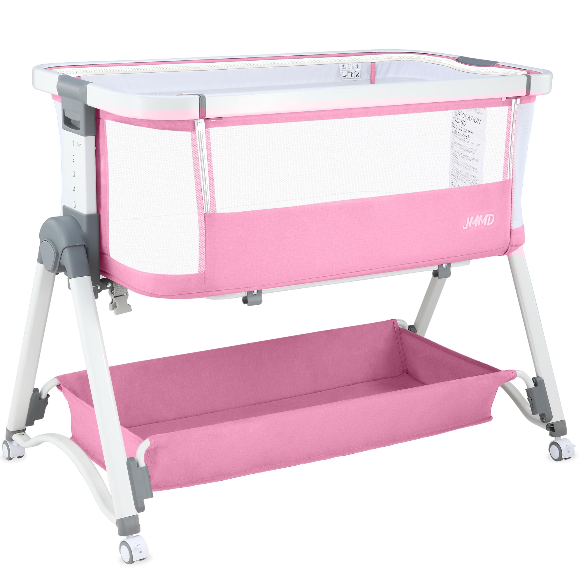 JMMD 3-in-1 Adjustable Baby Bassinet Bedside Sleeper - 6 Height Levels, Foldable & Portable Crib for Newborns & Infants (Pink) | Perfect for Nursery, Bedroom Co-Sleeping & Travel