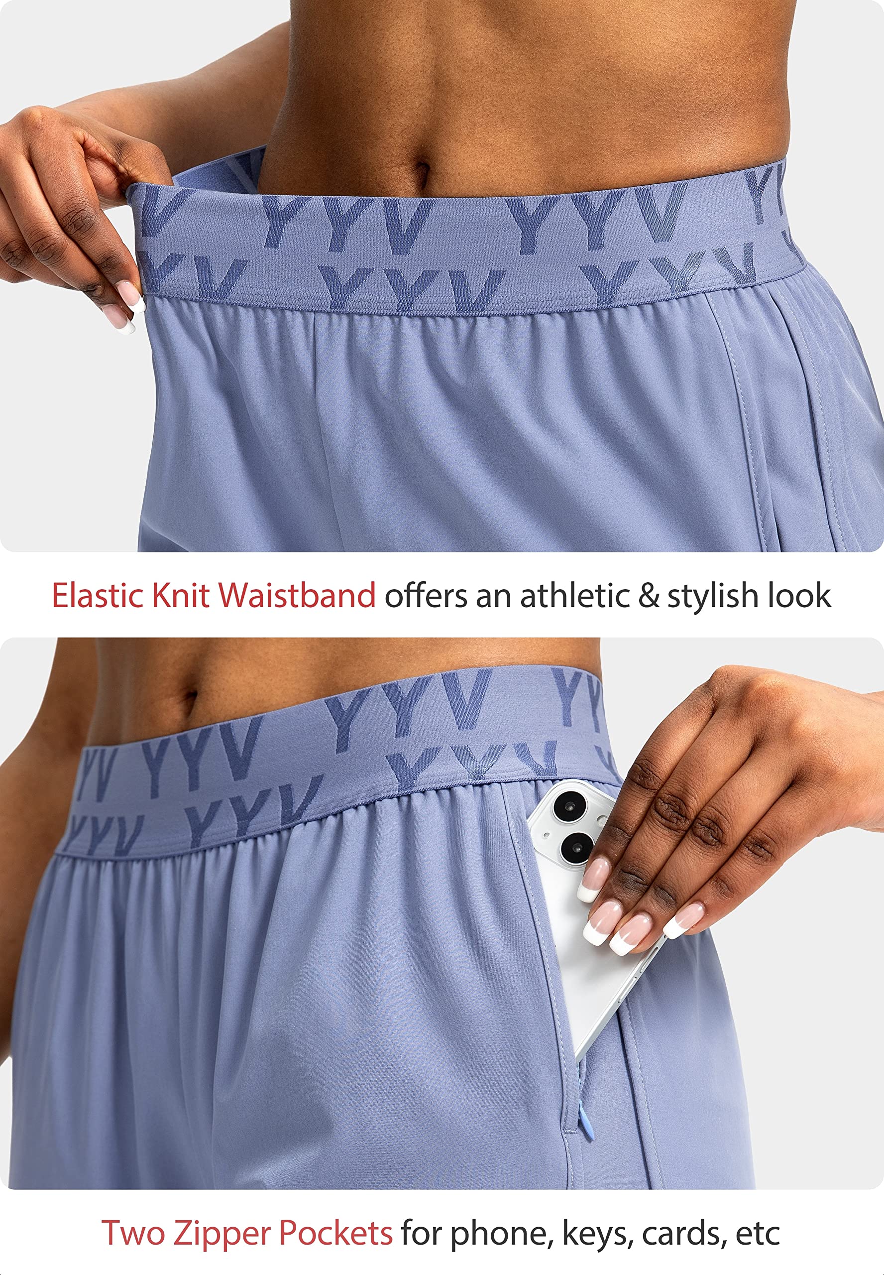 YYV Women's Quick-Dry Running Shorts with Zipper Pockets - High Waist Elastic Gym Shorts with Liner for Workout, Jogging & Yoga | Perfect for Summer Outdoor Sports & Fitness Activities