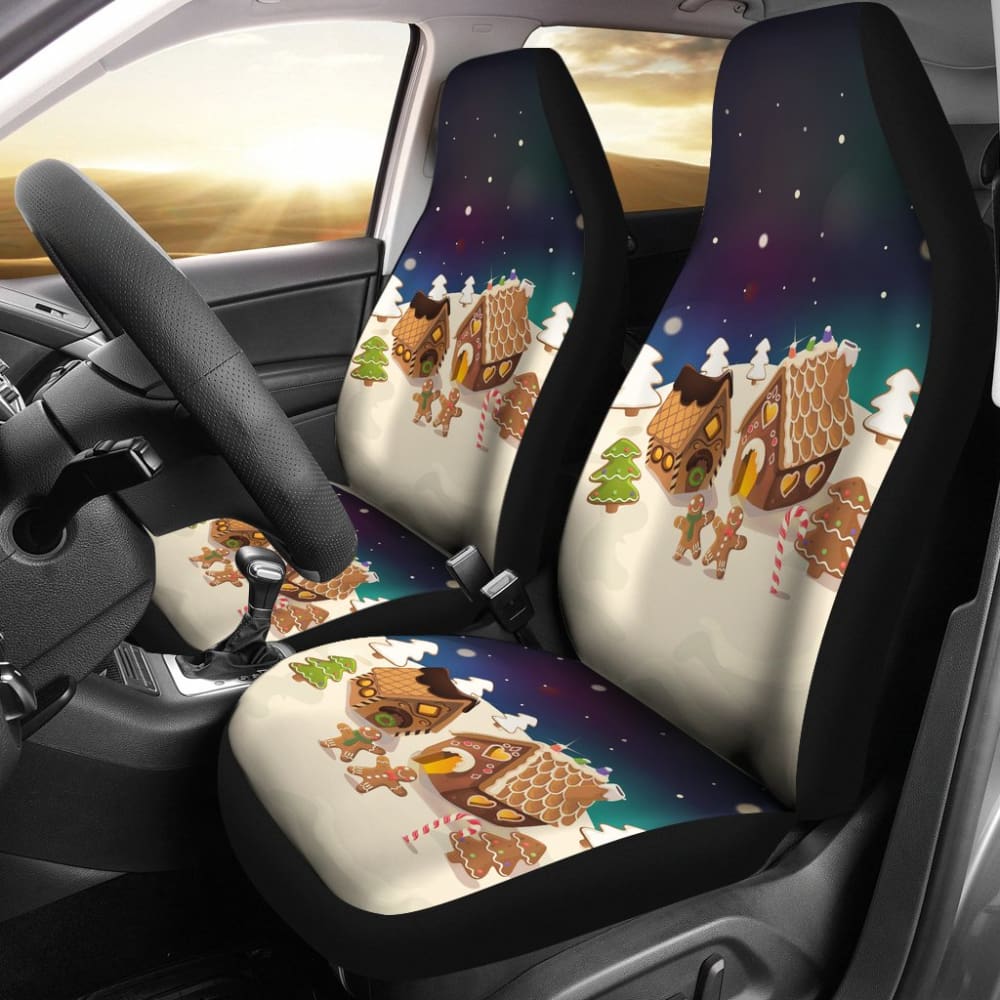 Festive Christmas Gingerbread Cookie Pattern Car Seat Covers - Soft & Durable Auto Accessories for Holiday Decor (211201) | Perfect for Family Road Trips, Winter Commutes & Seasonal Car Styling