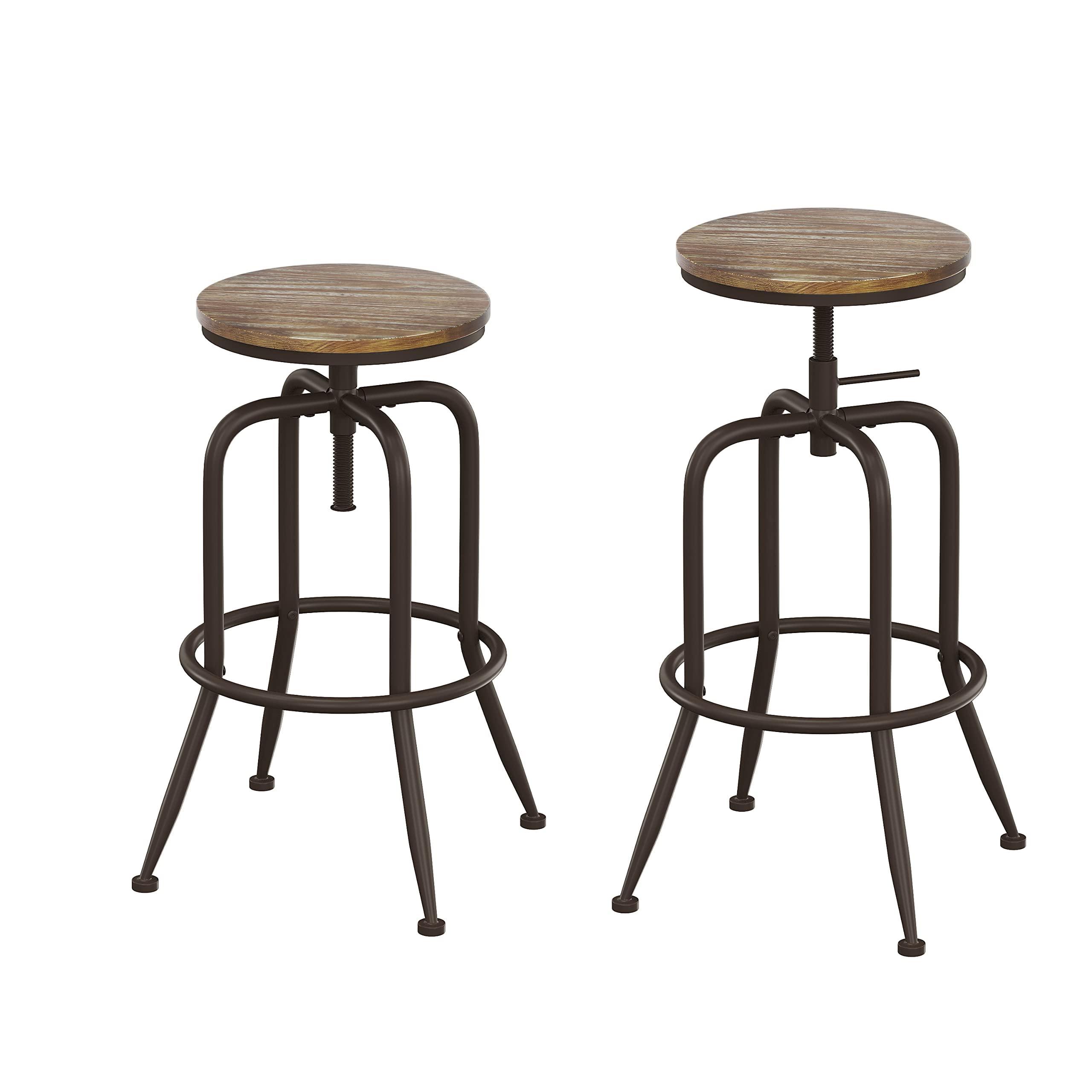 Industrial Bar Stools Set of 2 - Adjustable Height Metal Swivel Bar Stools with Footrest, 27-30 Inch Counter Height Bar Chairs for Kitchen Island, Coffee Bar & Home Pub - Heavy Duty & Space Saving Design