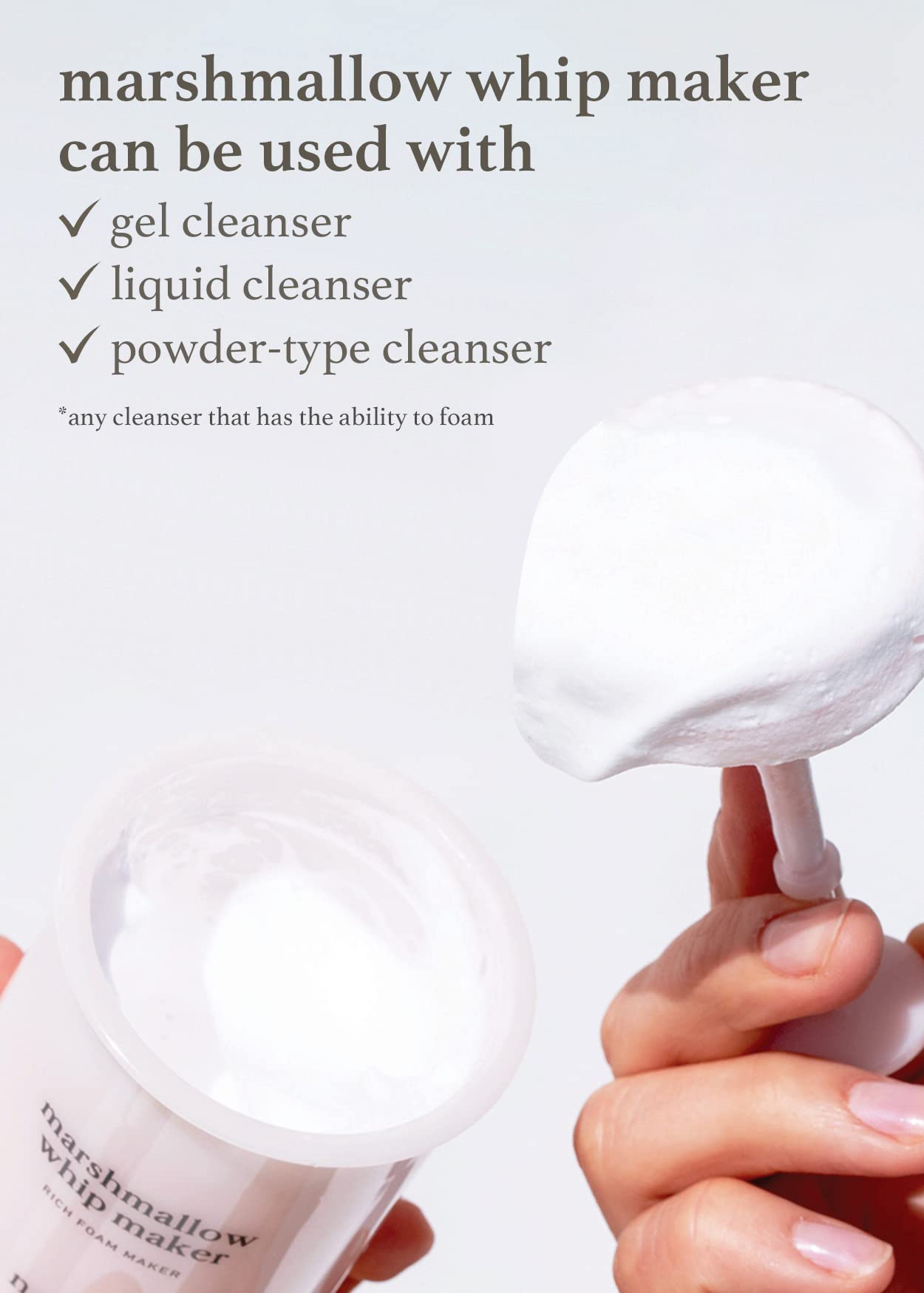 NOONI 2-in-1 Marshmallow Whip Facial Cleanser & Foam Maker Kit | Gentle Deep Cleansing for All Skin Types, Removes Impurities, Rich Lather Face Wash | Perfect for Daily Skincare Routine, Travel & Gift Giving
