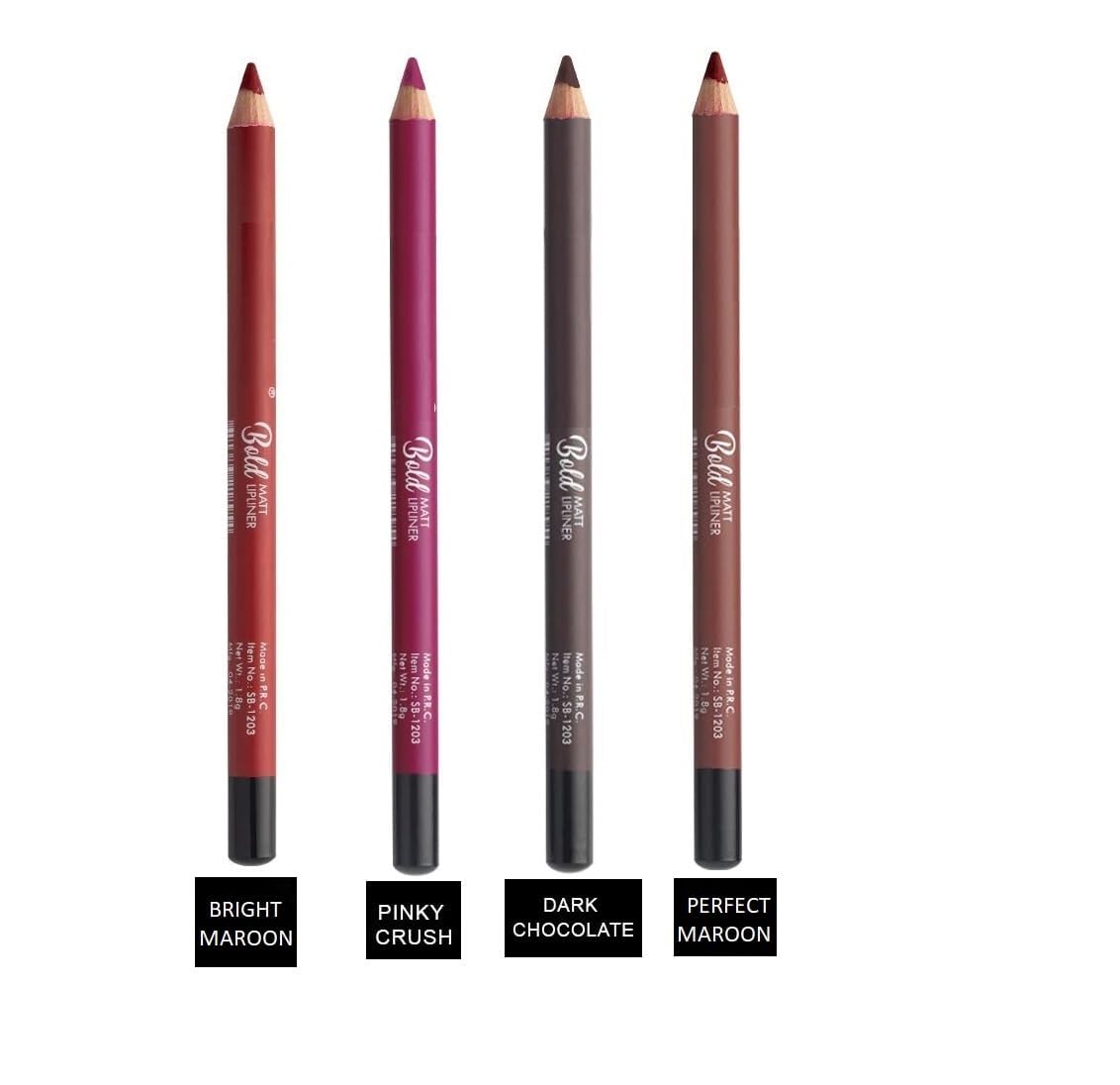 Muphin Trading Company Bold Matte Lipliner Pencil Set of 4 - Long Lasting, Smudge Proof, Waterproof Lip Liner for All-Day Wear | Perfect for Parties, Weddings & Everyday Makeup Looks