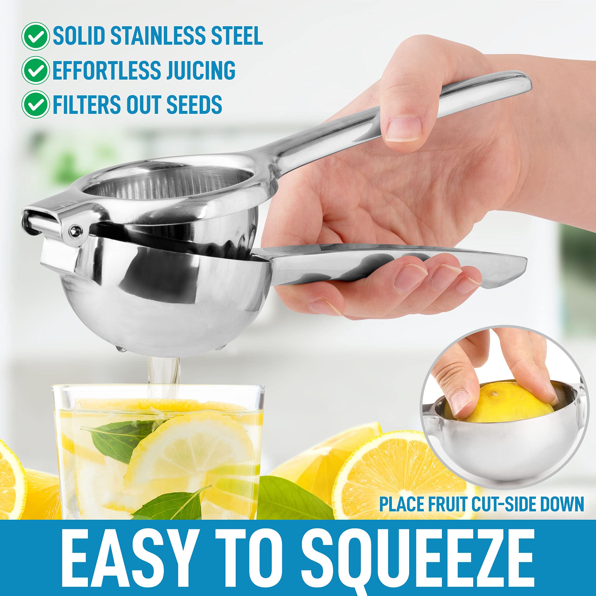Premium Cast Iron Orange Juice Squeezer - Heavy Duty Stainless Steel Citrus Juicer for Lemons, Limes & Grapefruits | Professional Grade Solid Metal Squeezer Bowl for Fresh Juice at Home, Bars & Restaurants