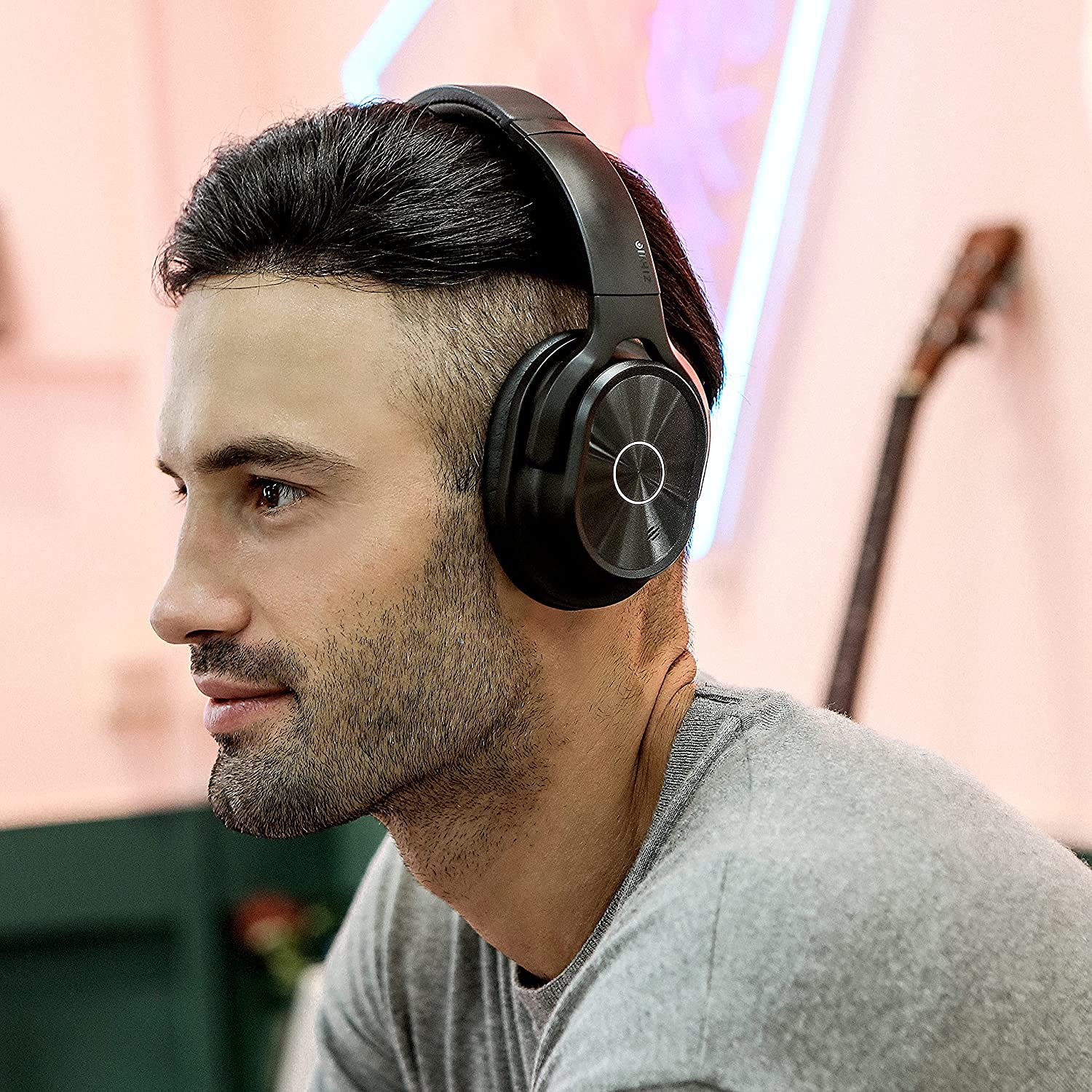 ZIHNIC Wireless Bluetooth Headphones with Active Noise Cancelling, 40H Battery Life, Hi-Fi Stereo & Deep Bass - Comfortable Over-Ear Design for Travel, Work, Home Office & Commuting (Black)