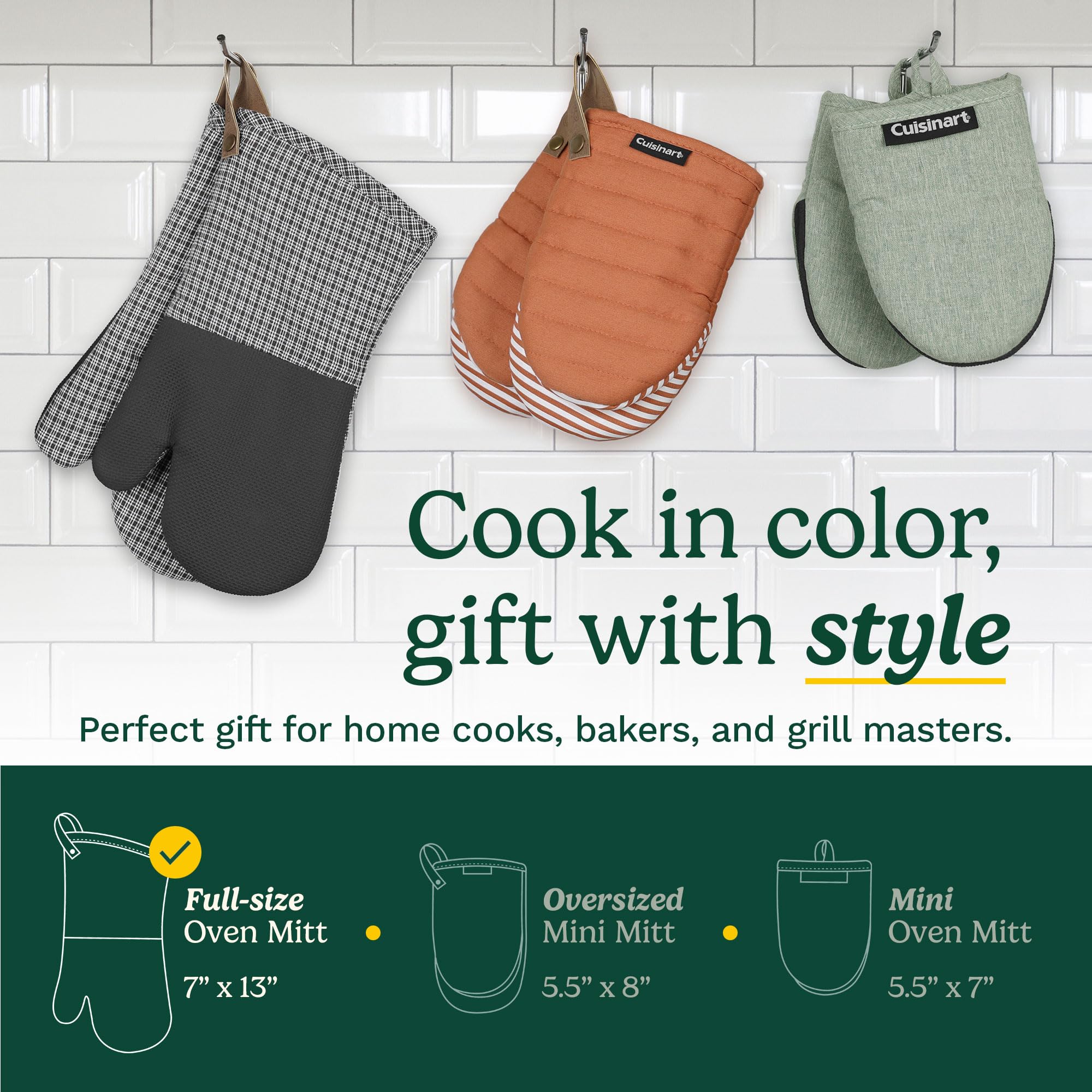 Cuisinart Heat-Resistant Oven Mitts - Non-Slip Neoprene Palm & Long Cotton Cuff for Cooking, Baking, Grilling - Durable Kitchen Gloves for BBQ, Baking Bread, Roasting Turkey (Chambray Blue) - Perfect for Holiday Cooking & Outdoor Grilling