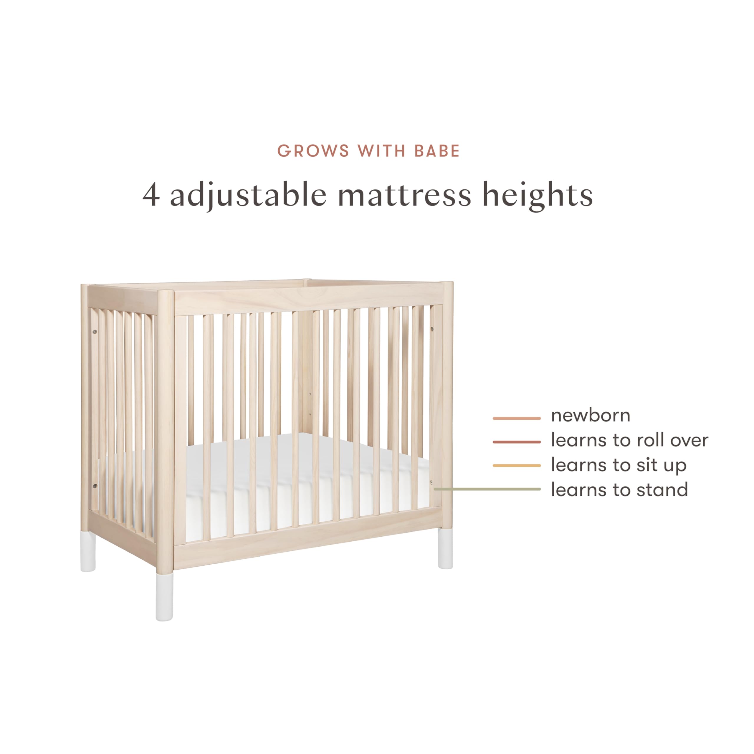Babyletto Gelato 4-in-1 Convertible Mini Crib - Washed Natural & White - Greenguard Gold Certified - Perfect for Nursery, Small Spaces & Travel