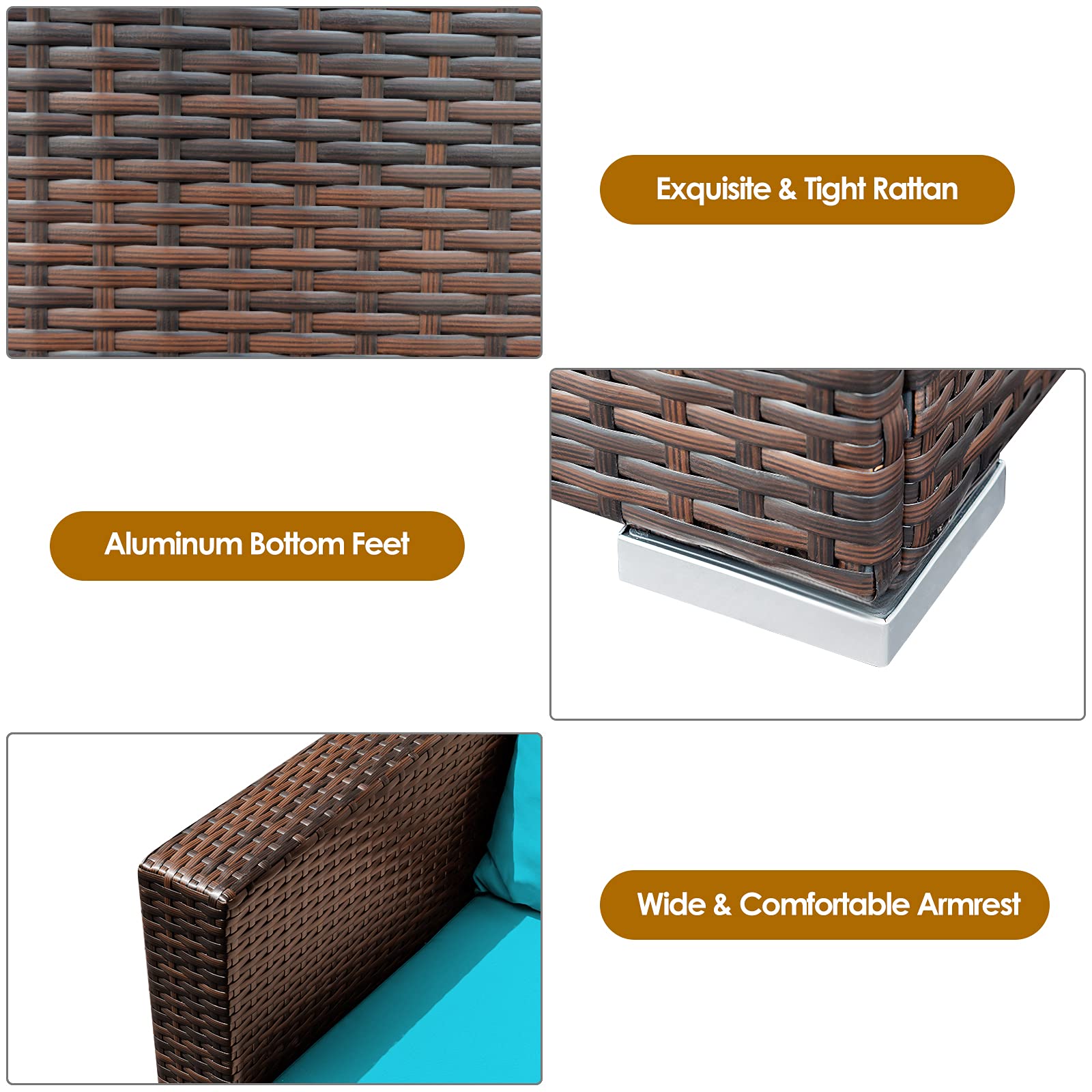 HAPPYGRILL 3-Piece Outdoor Patio Furniture Set - PE Rattan Wicker Sofa with Cushions & Coffee Table - Garden, Poolside, Balcony Conversation Set for Relaxing & Entertaining