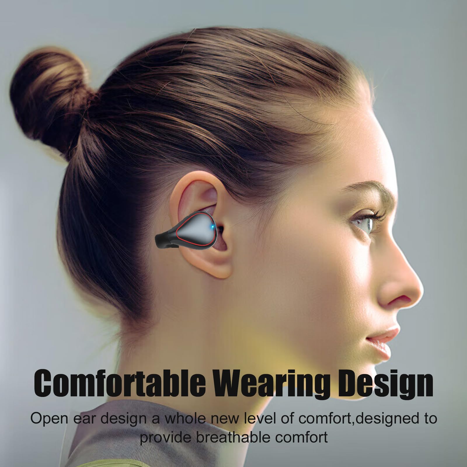 Wireless Clip-On Open Ear Earbuds - Bluetooth 5.3 Headphones with Mic, 8H Playtime, IPX5 Waterproof, Lightweight & Comfortable for Running, Cycling & Workouts (Grey)