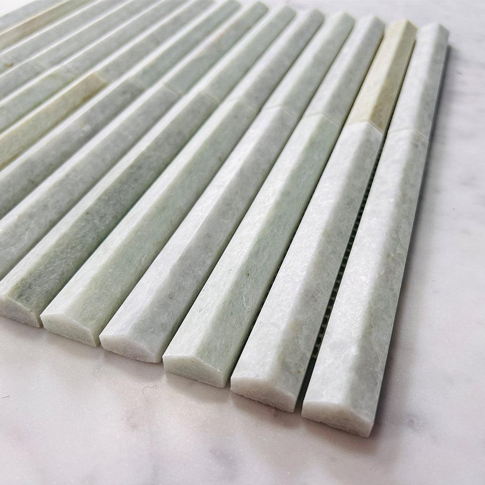 Athena Triangle Ming Green 152x20x12 Honed Marble Mosaic Tile (Per Sheet) - Perfect for Bathroom Backsplash, Kitchen Wall, and Shower Floor Decor