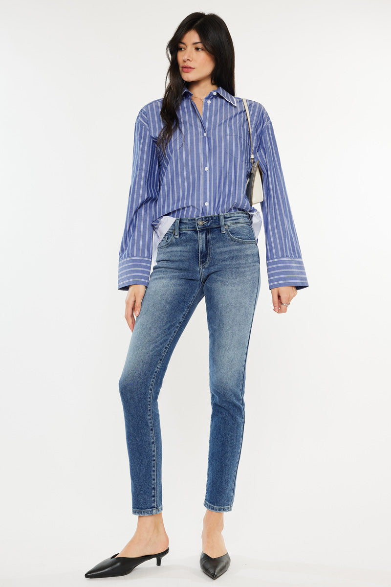 Myra Mid Rise Cigarette Leg Jeans for Women - Slim Fit Stretch Denim Pants - Comfortable & Stylish for Casual Wear, Office & Night Out