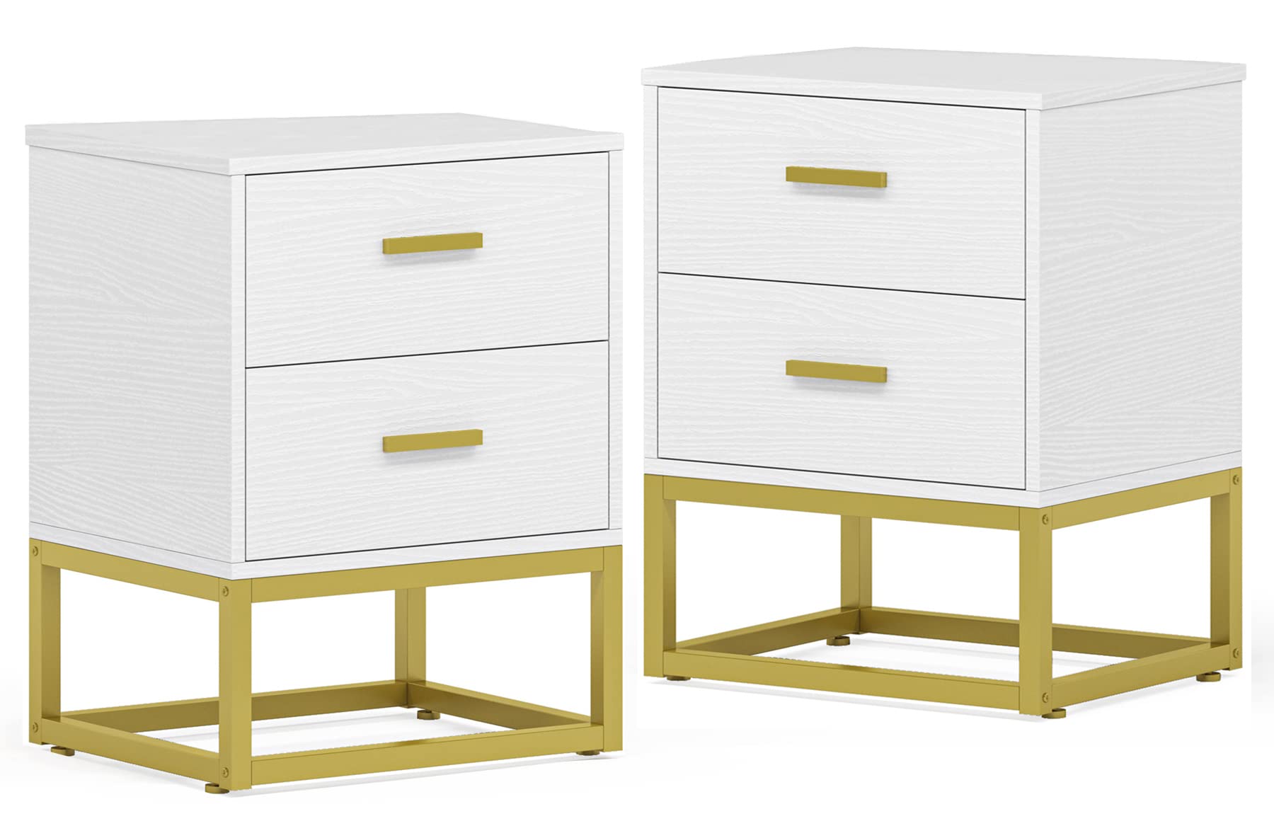 Modern Nightstand with 2 Storage Drawers - White Bedside Table for Bedroom, Living Room, Sofa Side Table - Set of 2 - Perfect for Small Spaces, Apartment Essentials & Home Organization