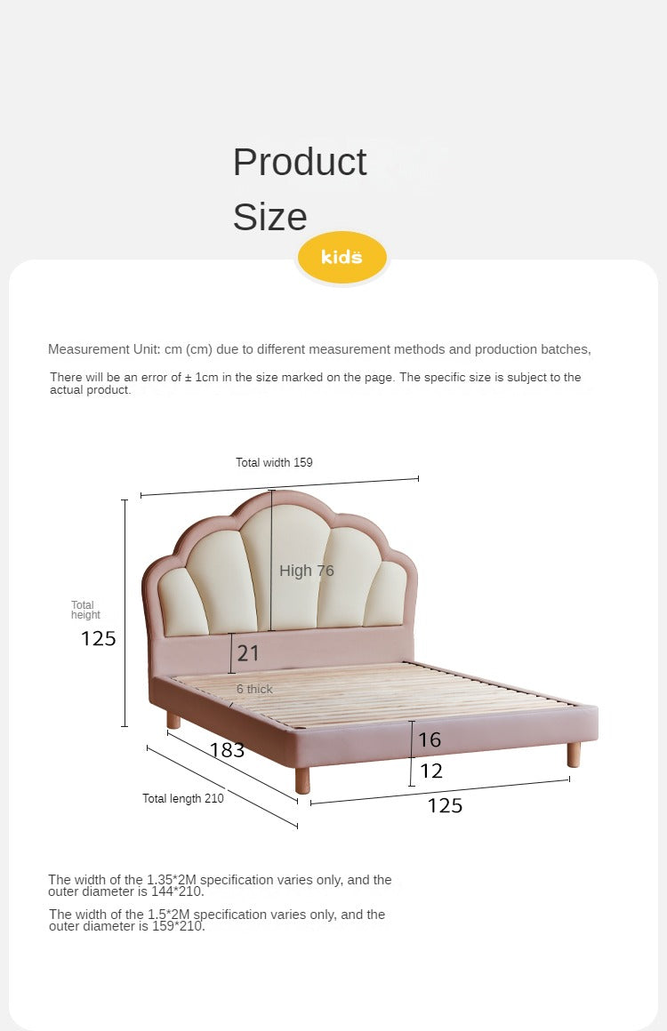Organic Leather Princess Bed for Kids – Eco-Friendly & Durable Toddler Bed with Safety Rails – Perfect for Girls' Bedroom Decor & Nursery Furniture